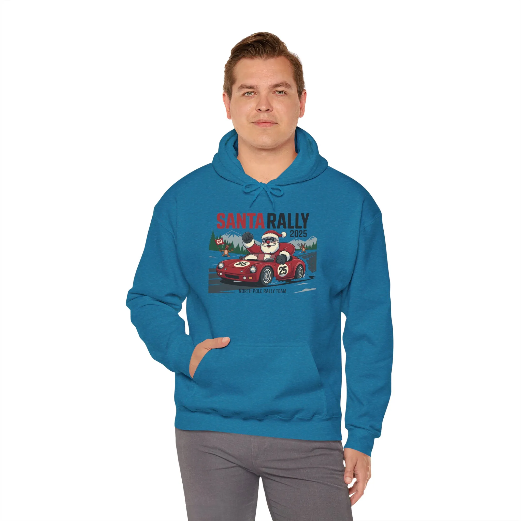 Santa Rally 2025 Christmas Sweatshirt, Funny Santa Racing Hoodie for Men, North Pole Rally Team Holiday Jumper - Image 28