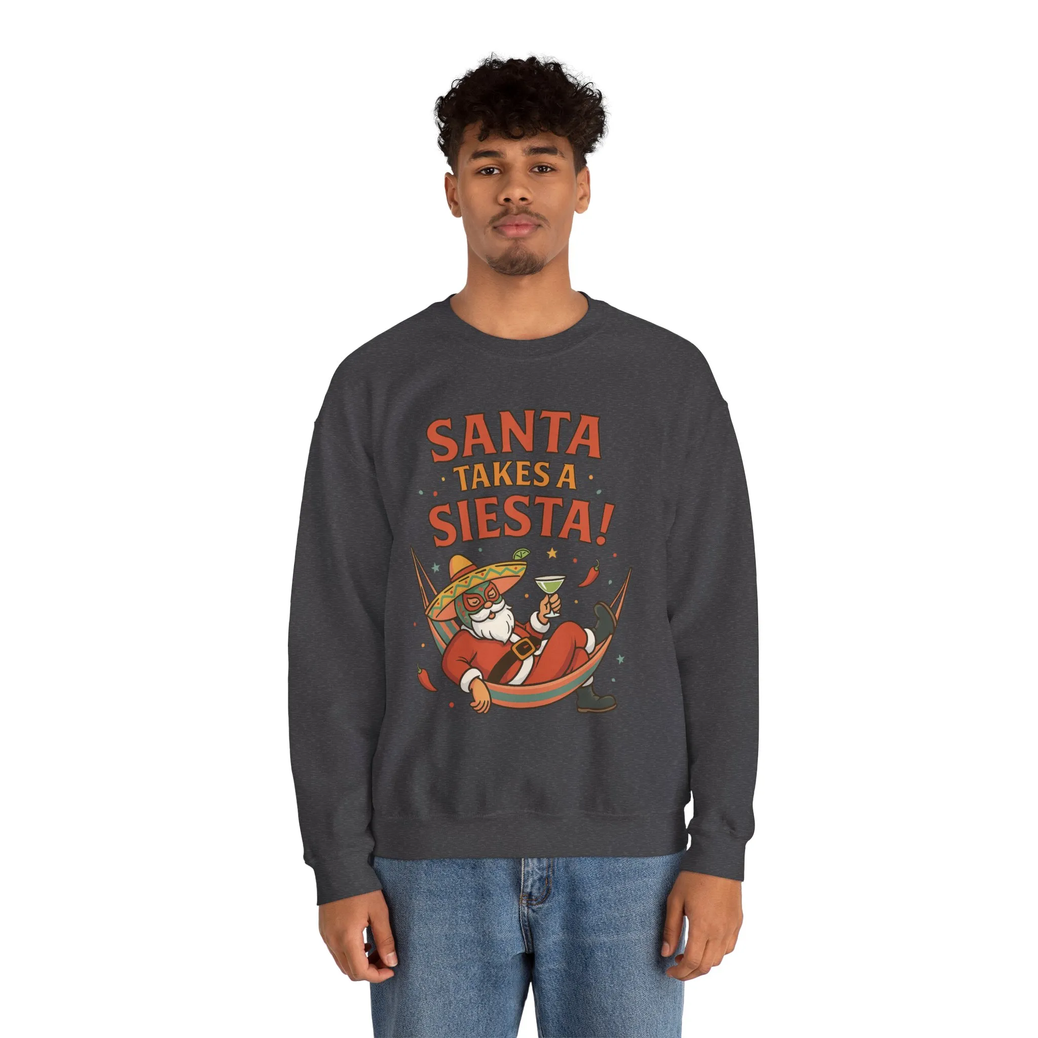 Santa Takes a Siesta Funny Christmas Sweatshirt for Men, Mexican Holiday Jumper - Image 15