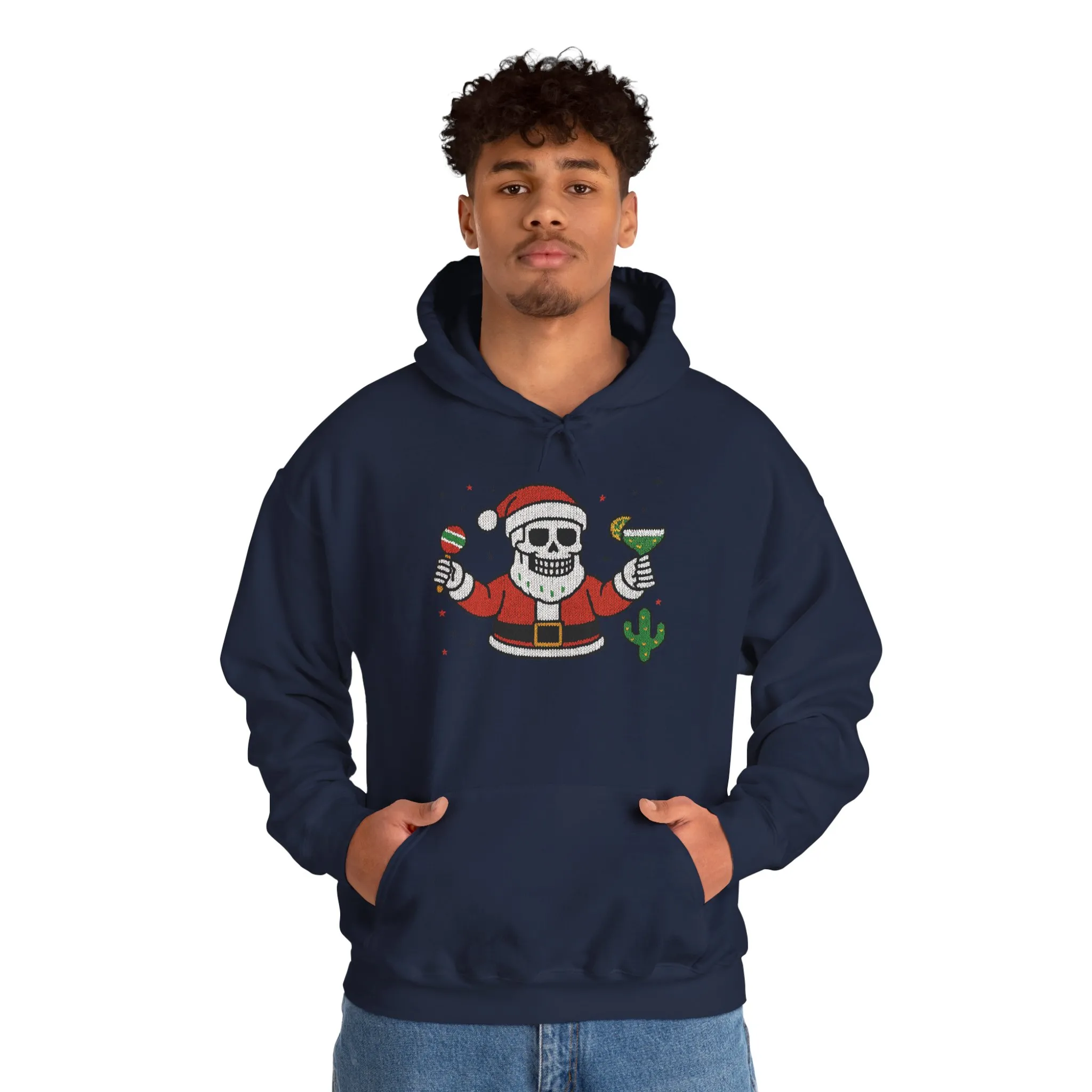 Skeleton Santa Funny Christmas Hoodie for Men, Ugly Margarita Holiday Sweatshirt - Image 27