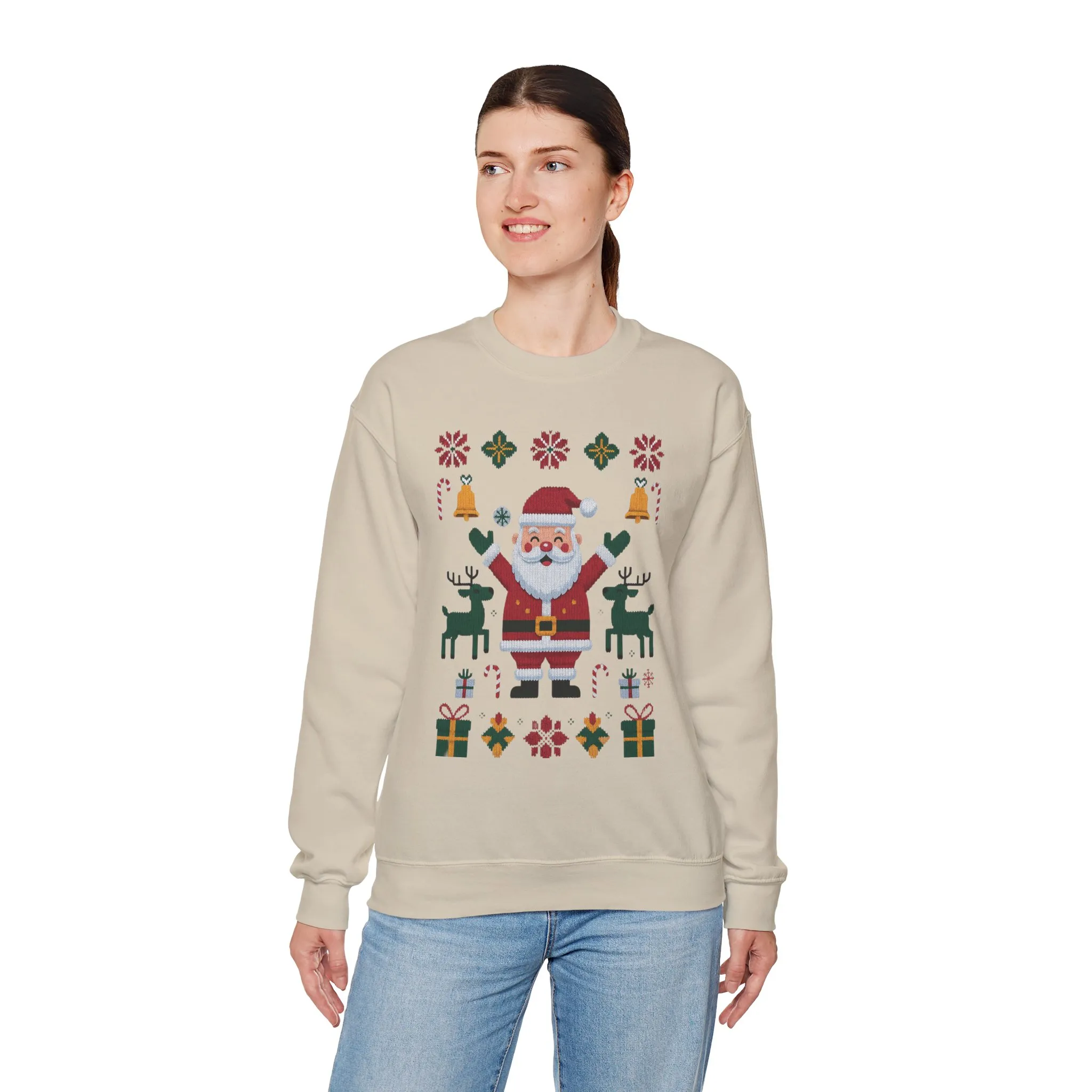 Santa Christmas Sweatshirt, Cute Reindeer Holiday Jumper, Nordic Style Ugly Christmas Sweater for Women - Image 12