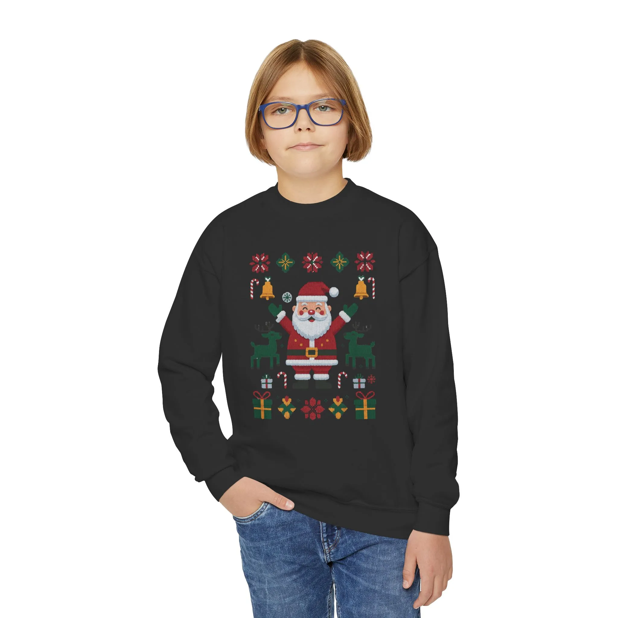 Kids Santa Christmas Sweatshirt, Cute Reindeer Holiday Jumper, Classic Christmas Sweater for Girls - Image 6
