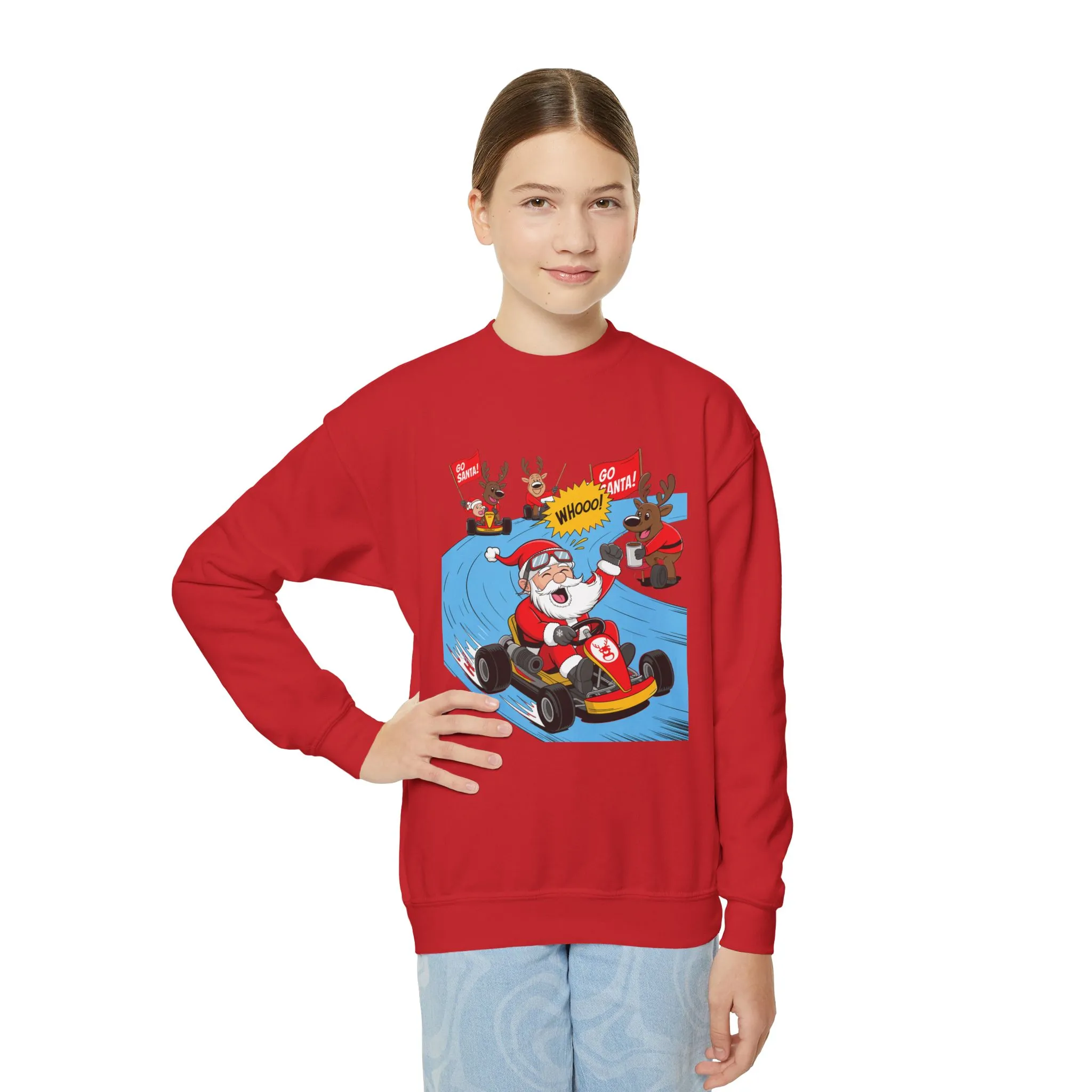Go Santa Kart Racing Christmas Sweatshirt, Funny Santa - Reindeer Holiday Sweatshirt for Kids, Cute Christmas Jumper, Youth Xmas Gift - Image 18