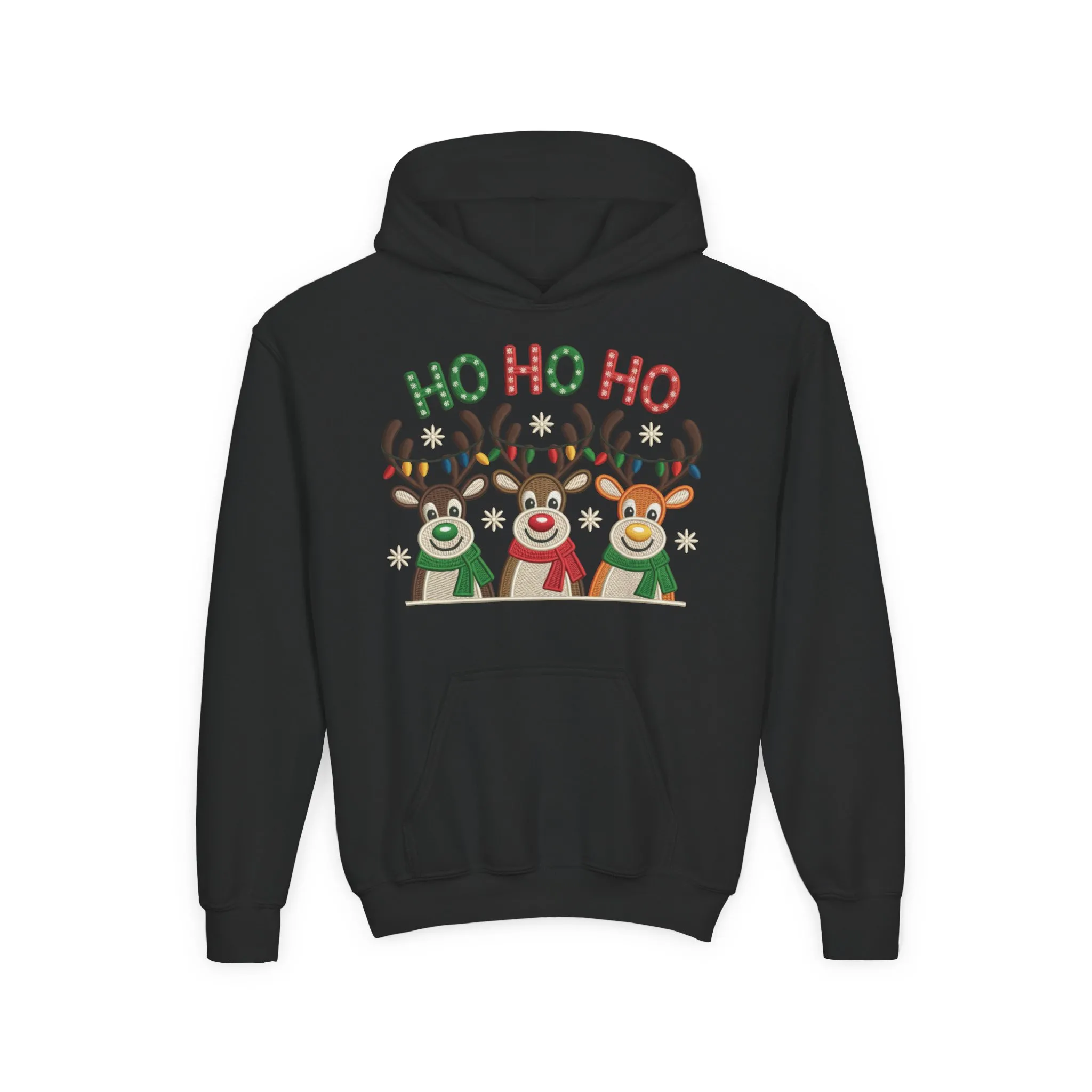Ho Ho Ho Reindeer Hoodie for Girls, Cute Christmas Holiday Kids Pullover, Youth Hooded Sweatshirt - Image 7