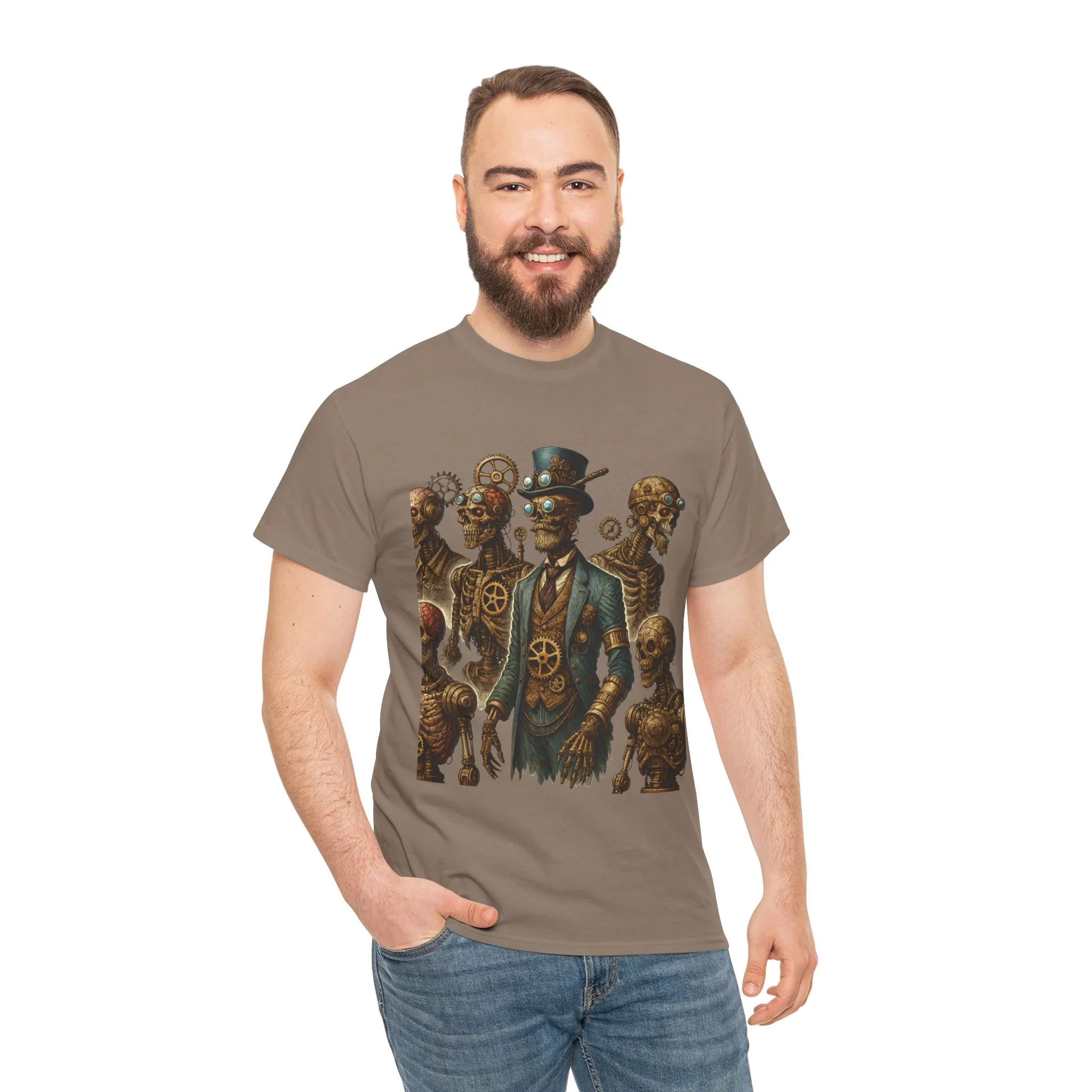 Steampunk Skeleton Gentleman T-Shirt, Vintage Mechanical Robot Skull Design, Gothic Industrial Cyberpunk Tee for Men - Image 11