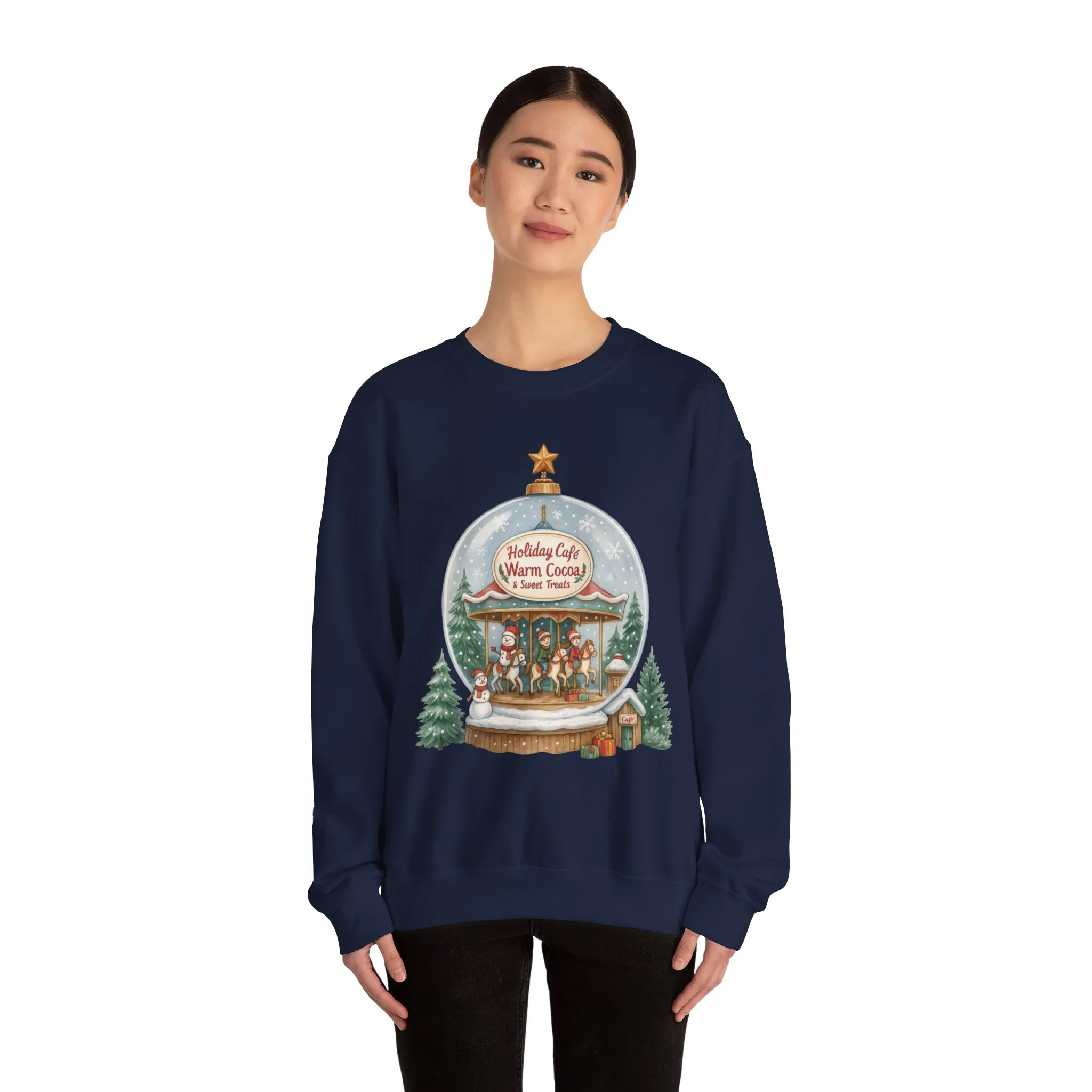 Holiday Café Christmas Sweatshirt, Warm Cocoa Snow Globe Pullover - Image 20