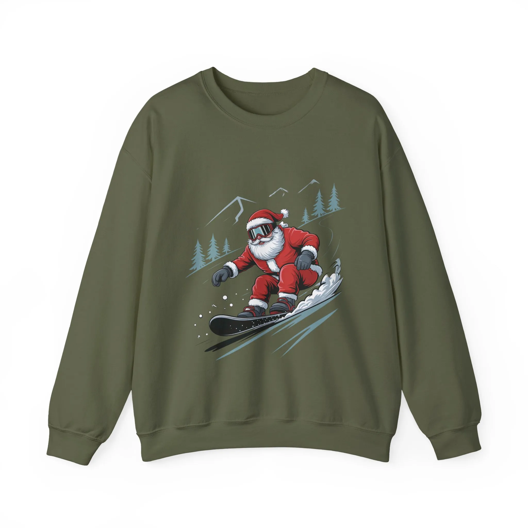 Snowboard Santa Christmas Sweatshirt, Cool Funny Holiday Sweater for Men, Santa Snowboarding Winter Jumper - Image 10