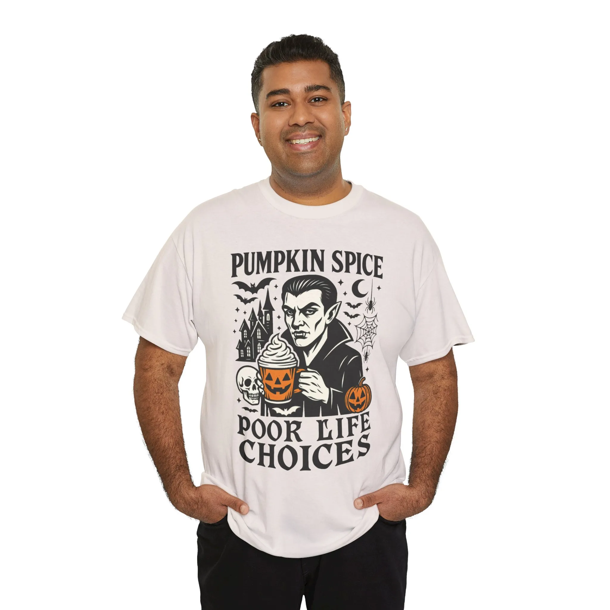 Pumpkin Spice Poor Life Choices Men's T-Shirt, Funny Vampire Coffee Halloween Graphic Tee - Image 3