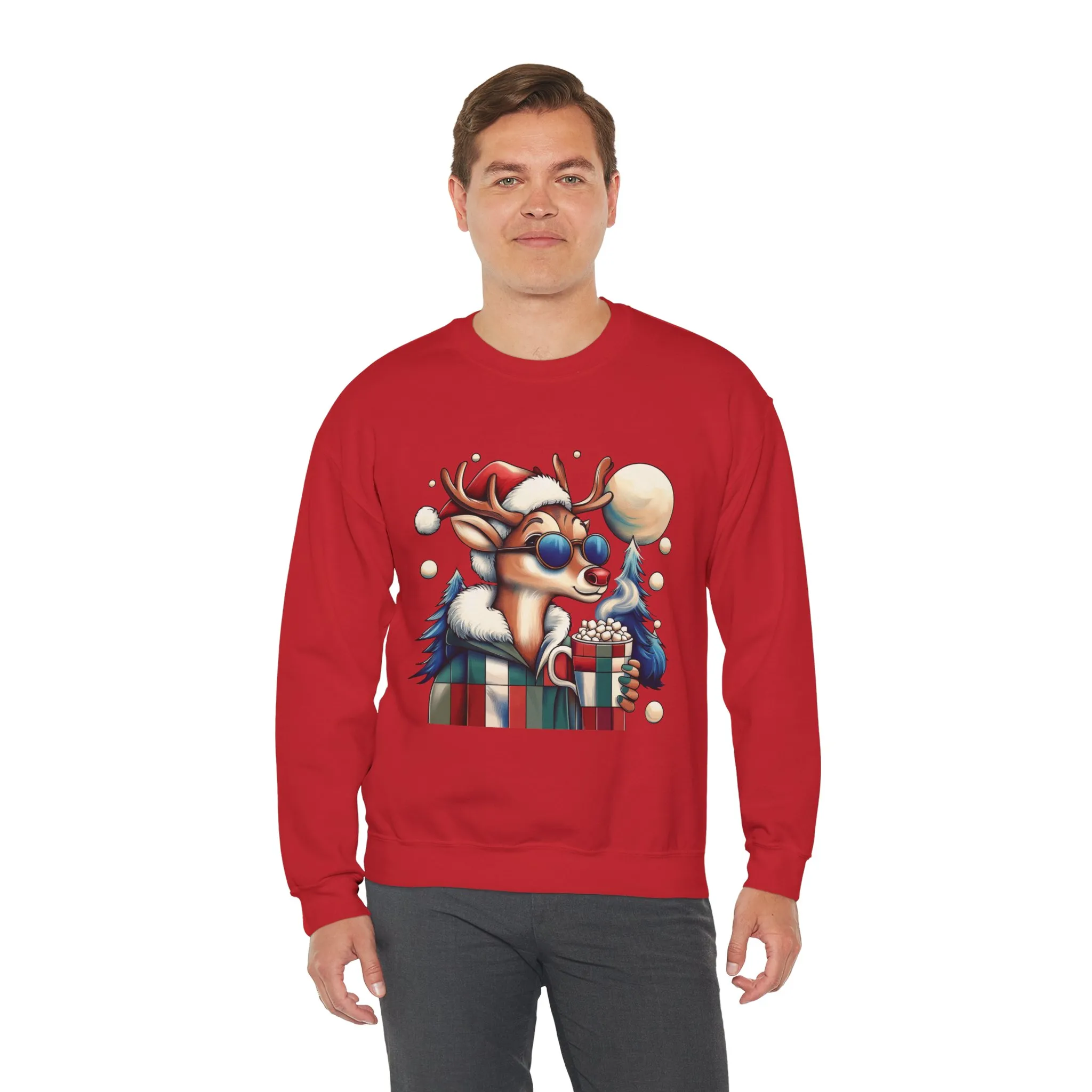 Cool Reindeer Christmas Sweatshirt, Funny Holiday Pullover for Men, Men's Heavy Blend™ Crewneck Sweatshirt - Image 24