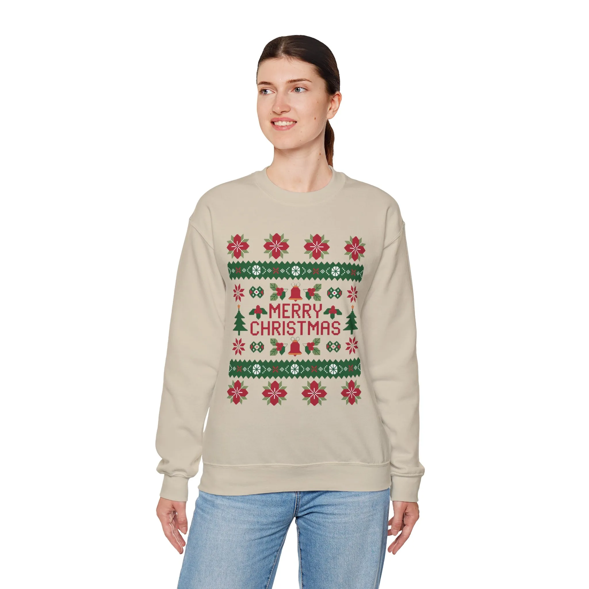 Merry Christmas Women's Sweatshirt, Cozy Ugly Sweater Look Pullover, Festive Knit Style Jumper - Image 12
