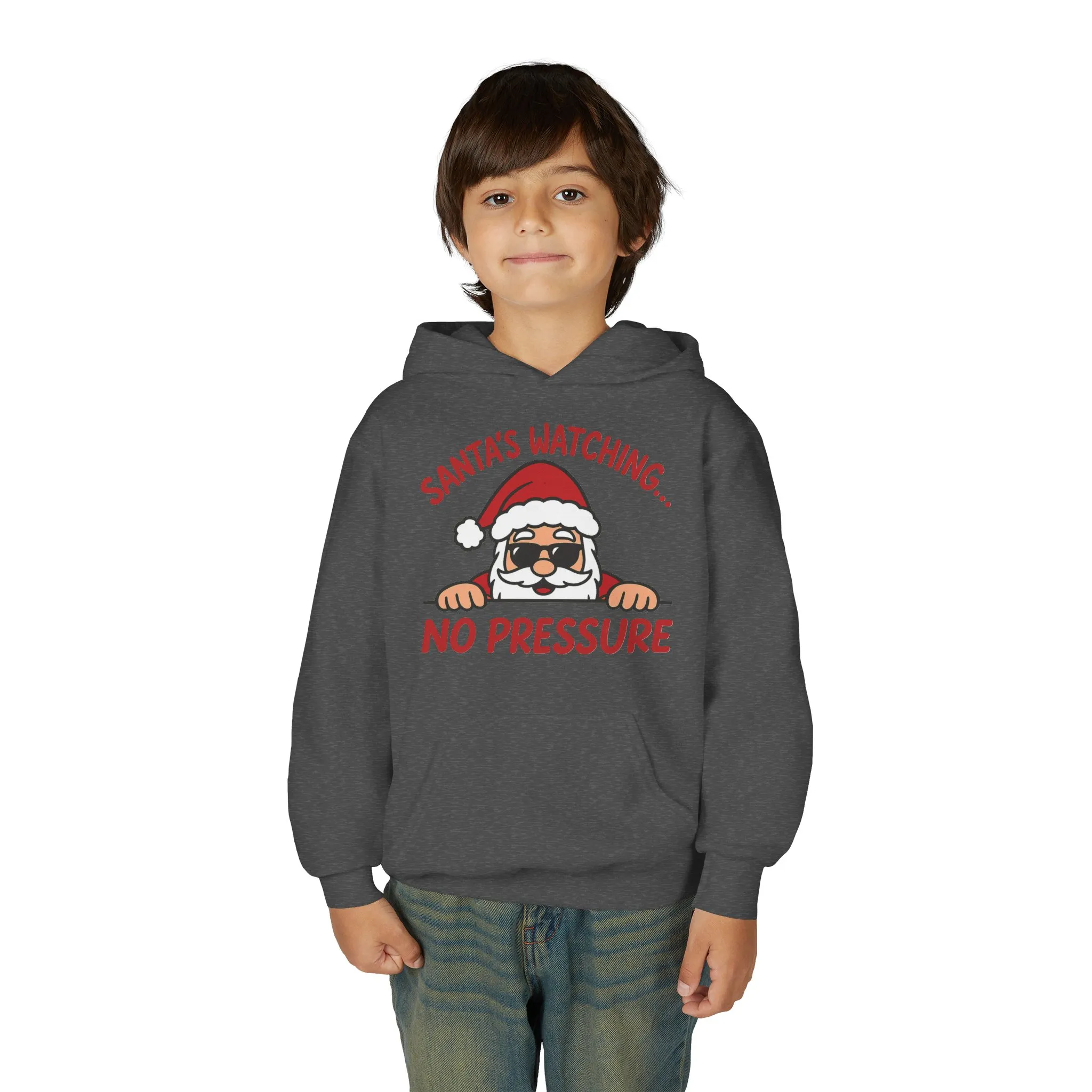 Santa's Watching No Pressure Kids Christmas Hoodie, Funny Holiday Sweatshirt for Youth - Image 11
