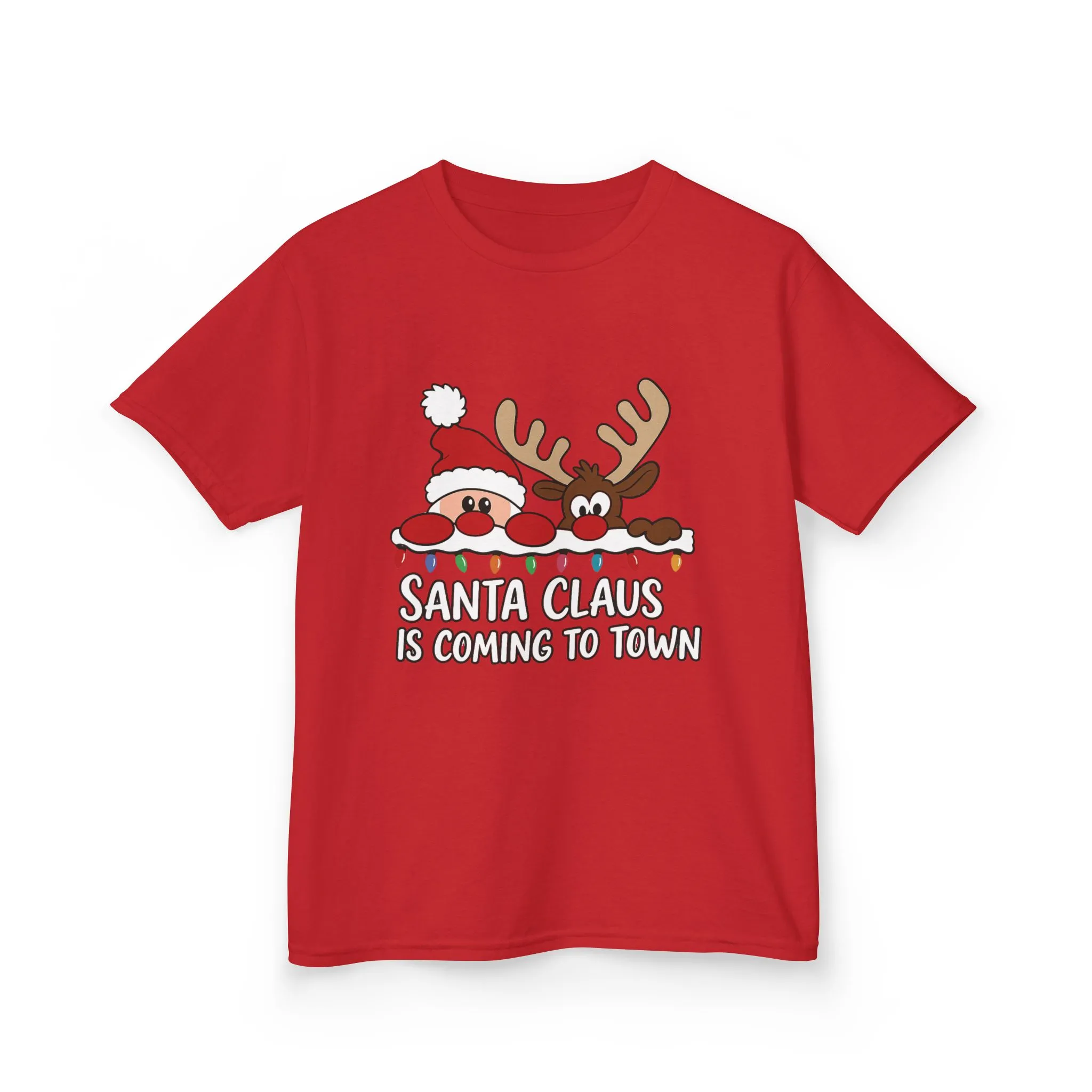 Santa Claus Is Coming to Town Kids Christmas T-Shirt, Cute Reindeer - Santa Holiday Tee - Image 17