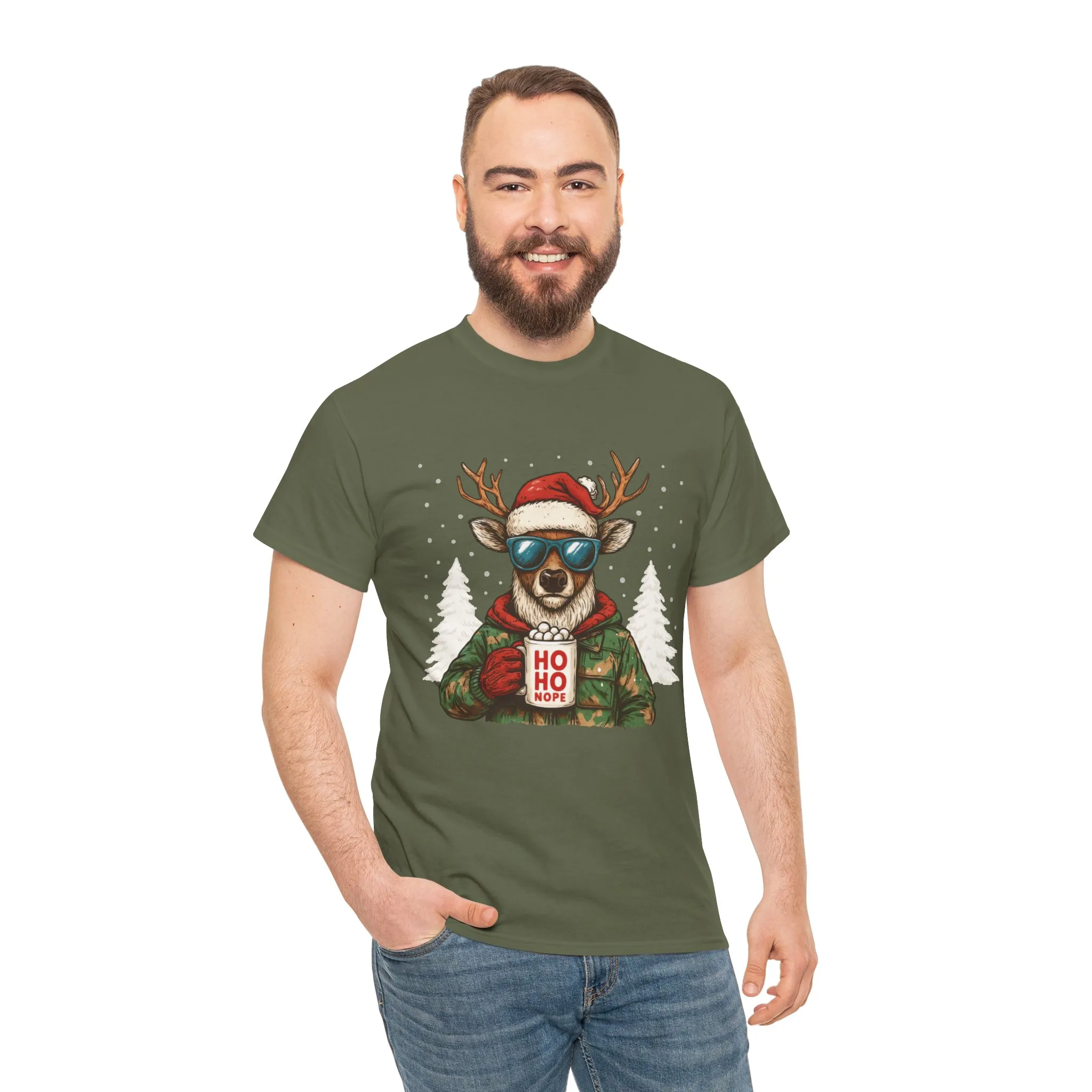 Men's HO HO NOPE Funny Christmas Sweatshirt, Cool Reindeer Pullover - Image 11