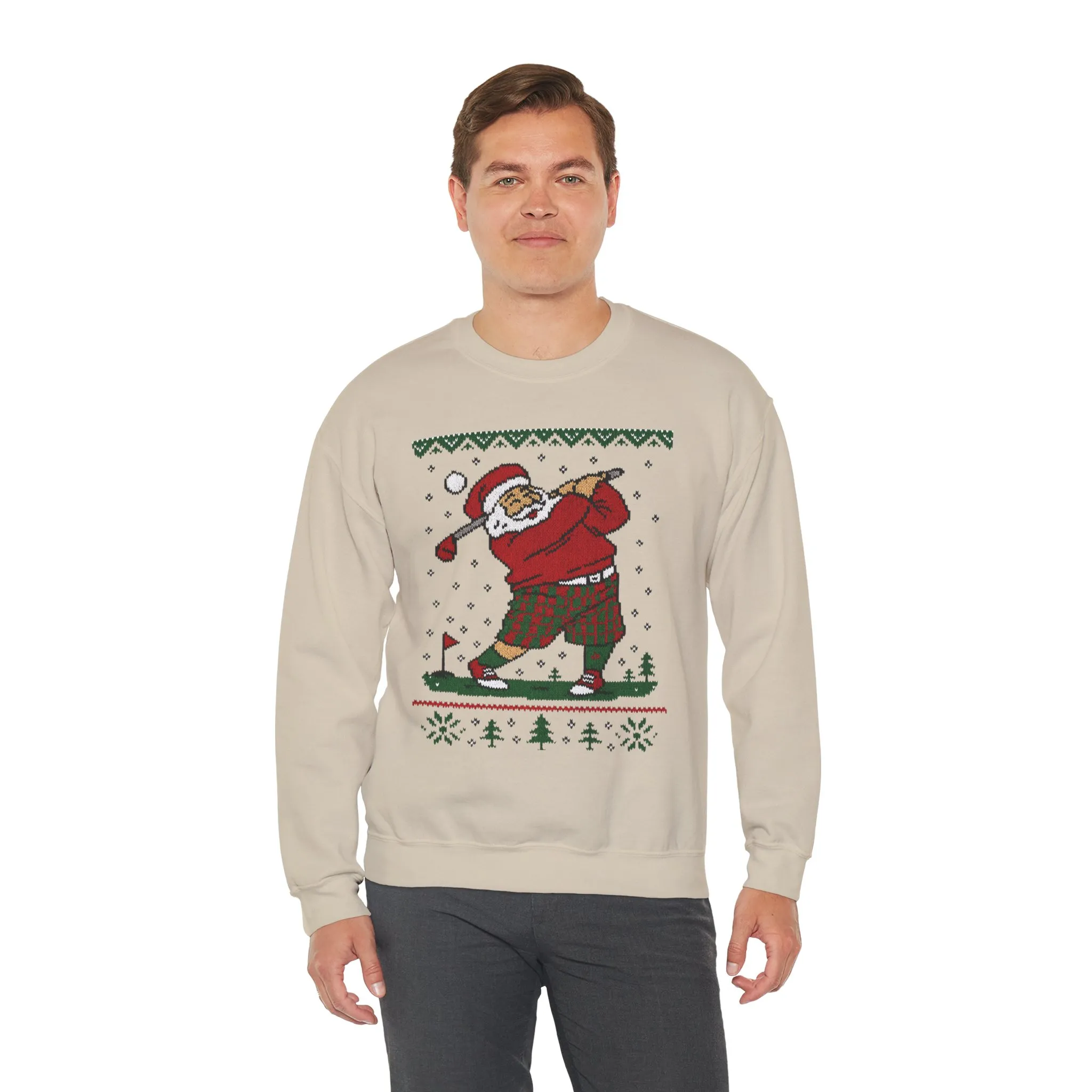 Golfing Santa Christmas Sweatshirt, Funny Golf Lover Holiday Jumper, Ugly Christmas Golf Sweater for Men - Image 9
