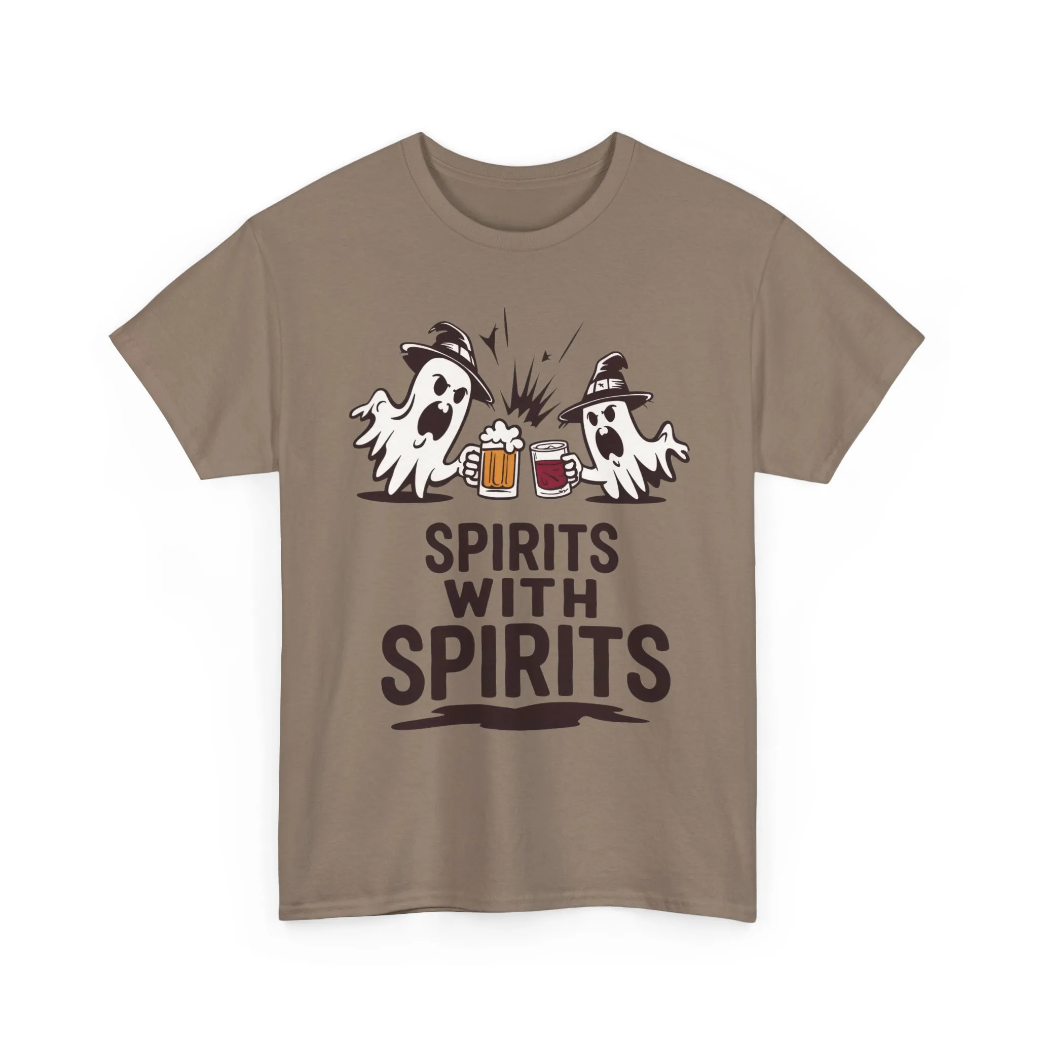 Spirits With Spirits Men's T-Shirt, Funny Ghost Drinking Halloween Party Graphic Tee - Image 4