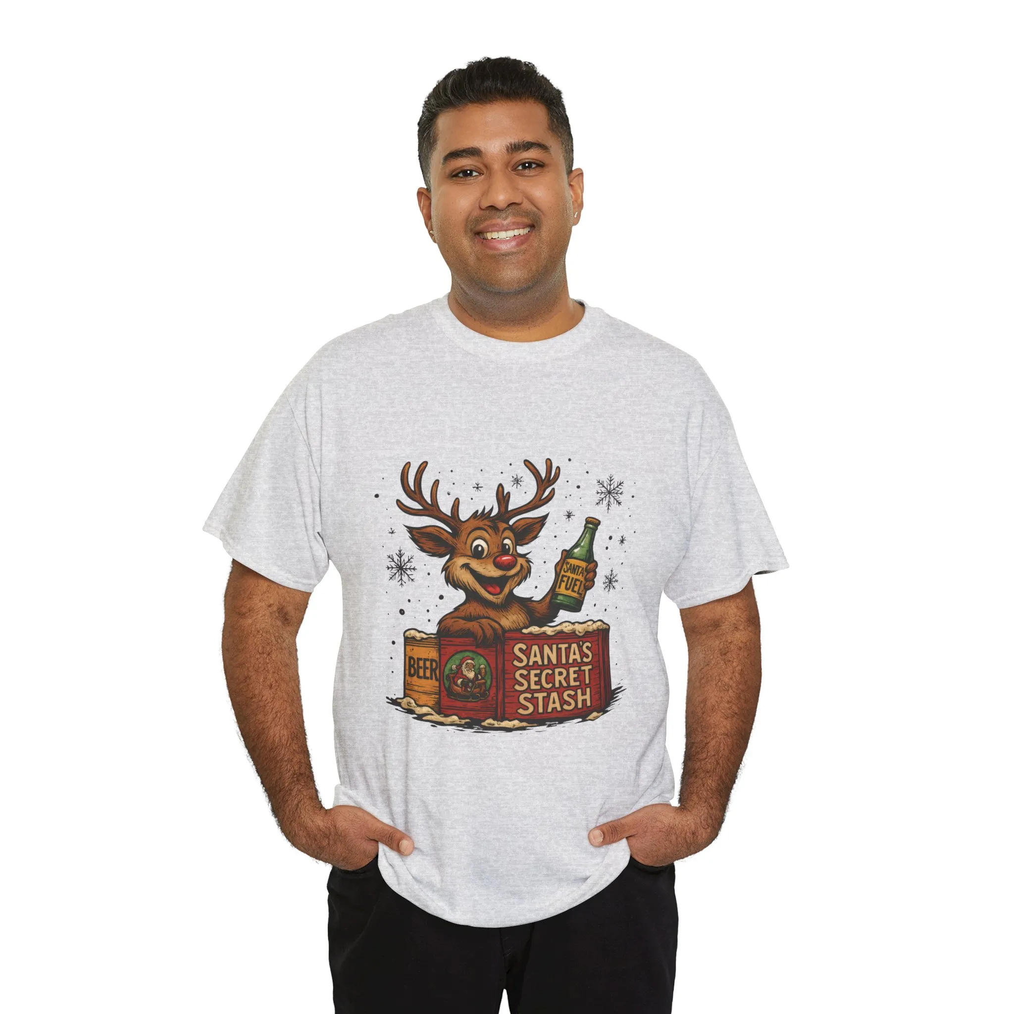 Men's Funny Christmas T-Shirt, Santa's Secret Stash Reindeer Tee - Image 6