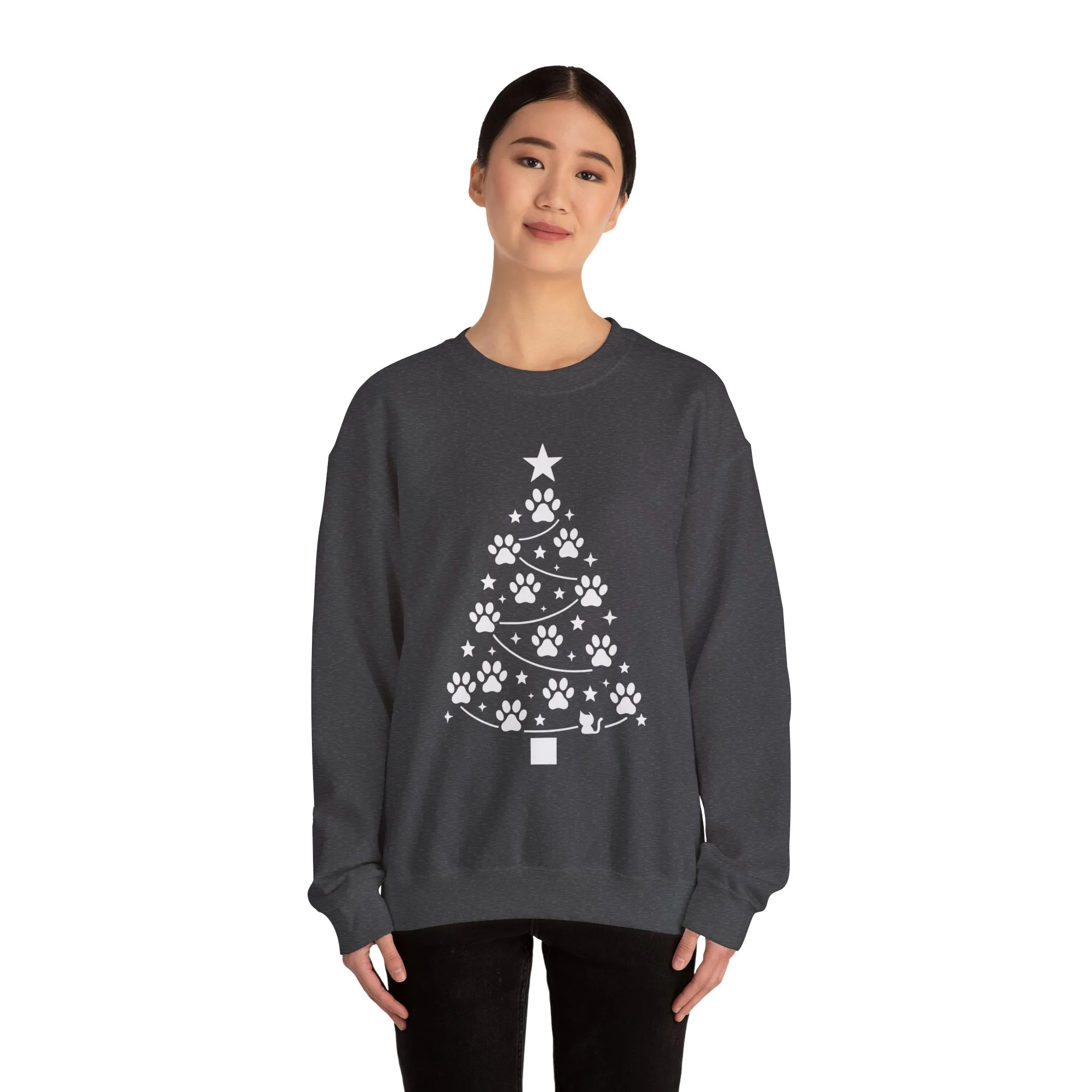 Paw Christmas Tree Women's Sweatshirt, Pet Lover Holiday Sweater - Image 5