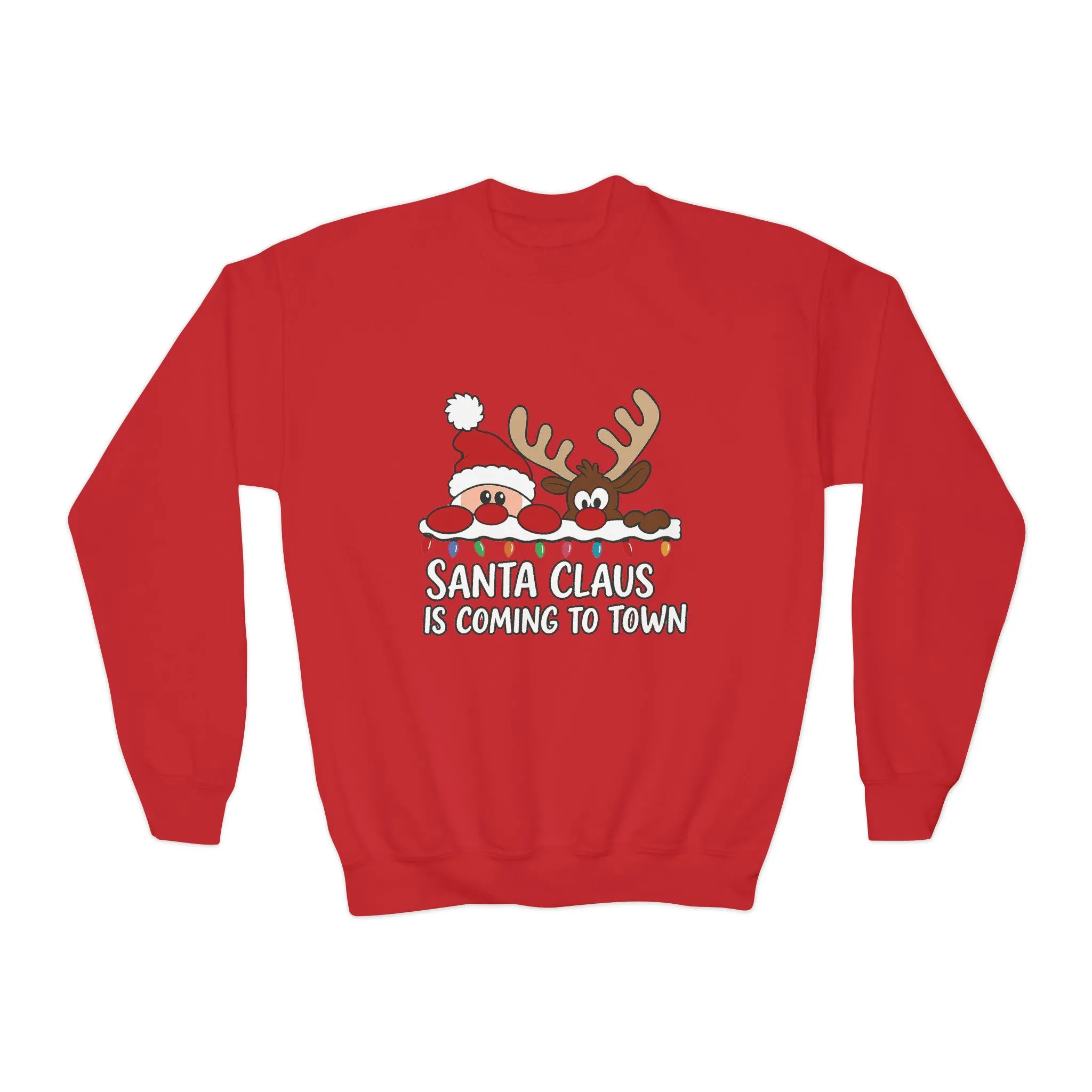 Santa Claus Is Coming to Town Kids Christmas Sweatshirt, Cute Santa - Reindeer Holiday Jumper - Image 15