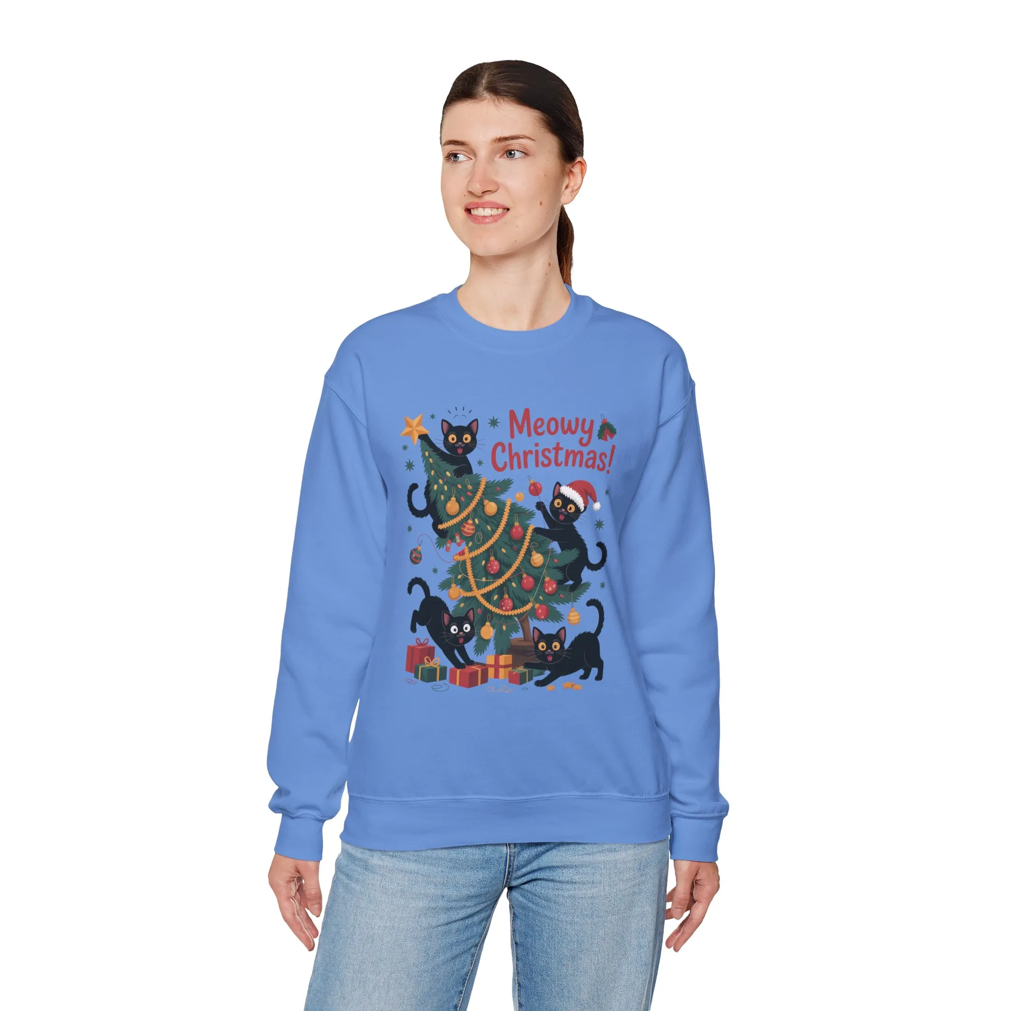Black Cats Christmas Tree Sweatshirt, Funny Cat Lover Holiday Sweater, Cute Christmas Cat Chaos Jumper - Image 15