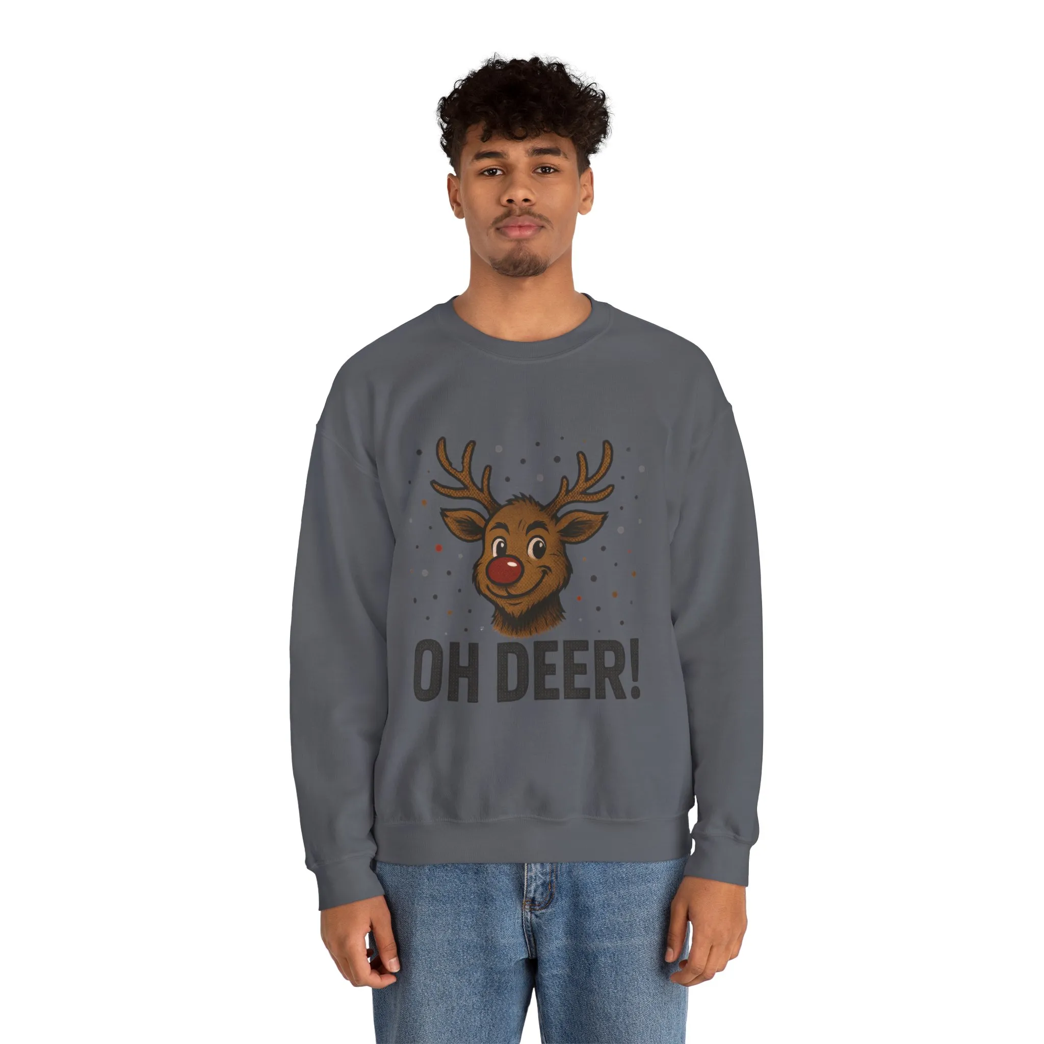 Men's Oh Deer Funny Christmas Sweatshirt, Reindeer Holiday Pullover - Image 20