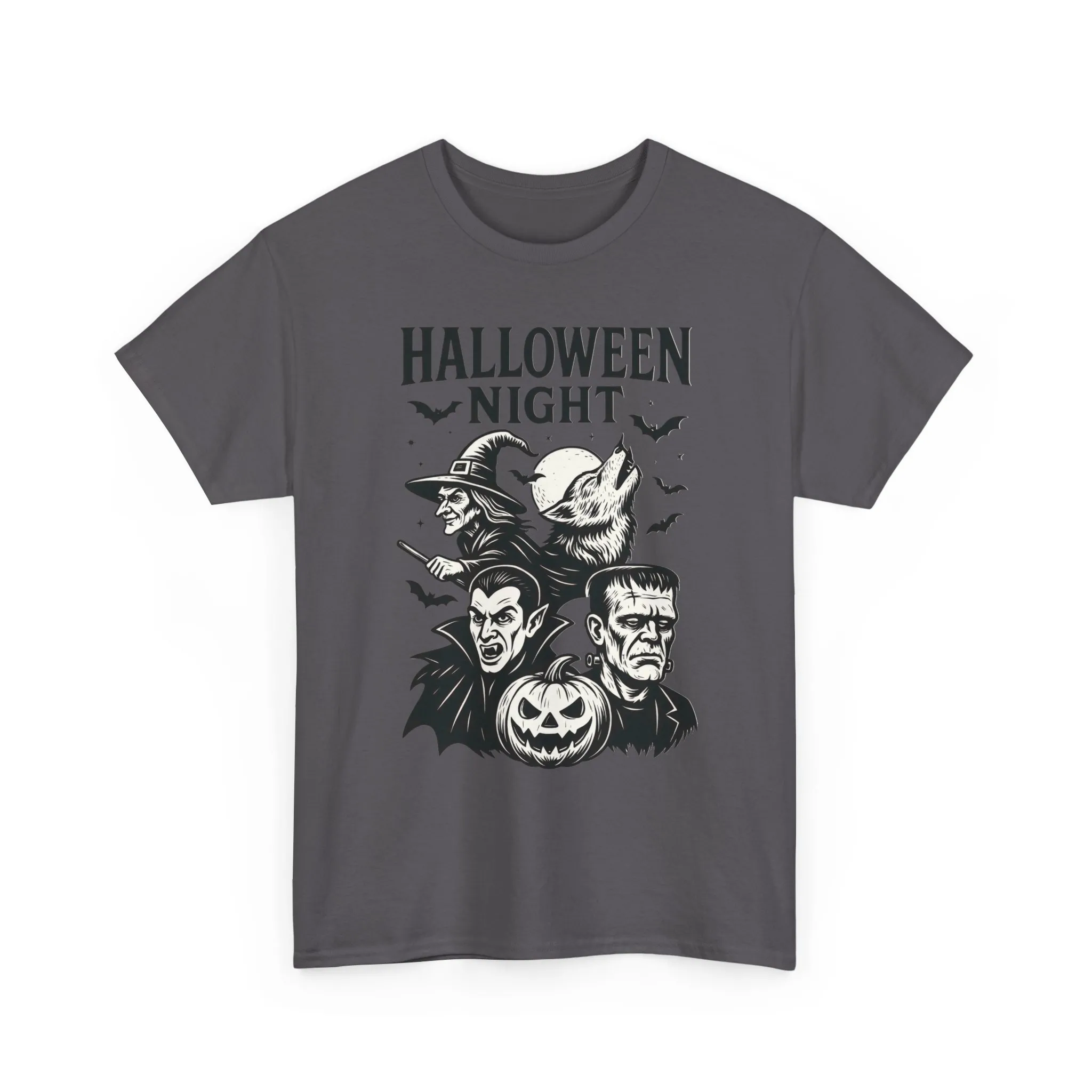 Halloween Night Men's T-Shirt, Classic Monsters Graphic Tee, Witch, Vampire, Frankenstein, Werewolf - Image 22
