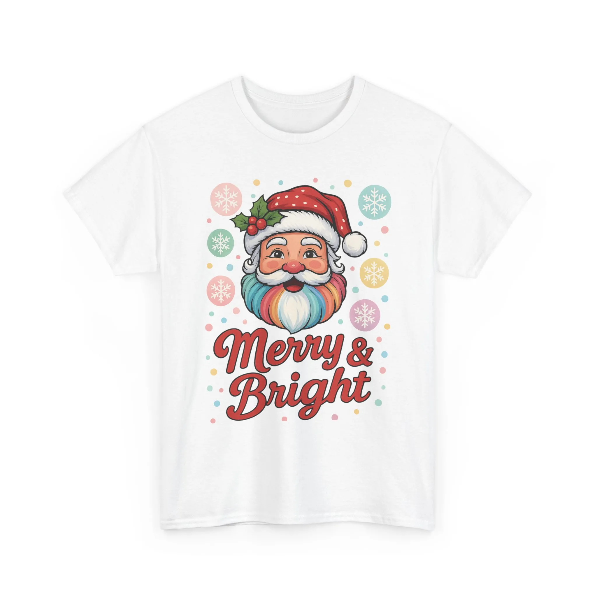 Merry - Bright Santa Christmas T-Shirt, Retro Pastel Christmas Tee, Cute Holiday Shirt for Women - Image 4