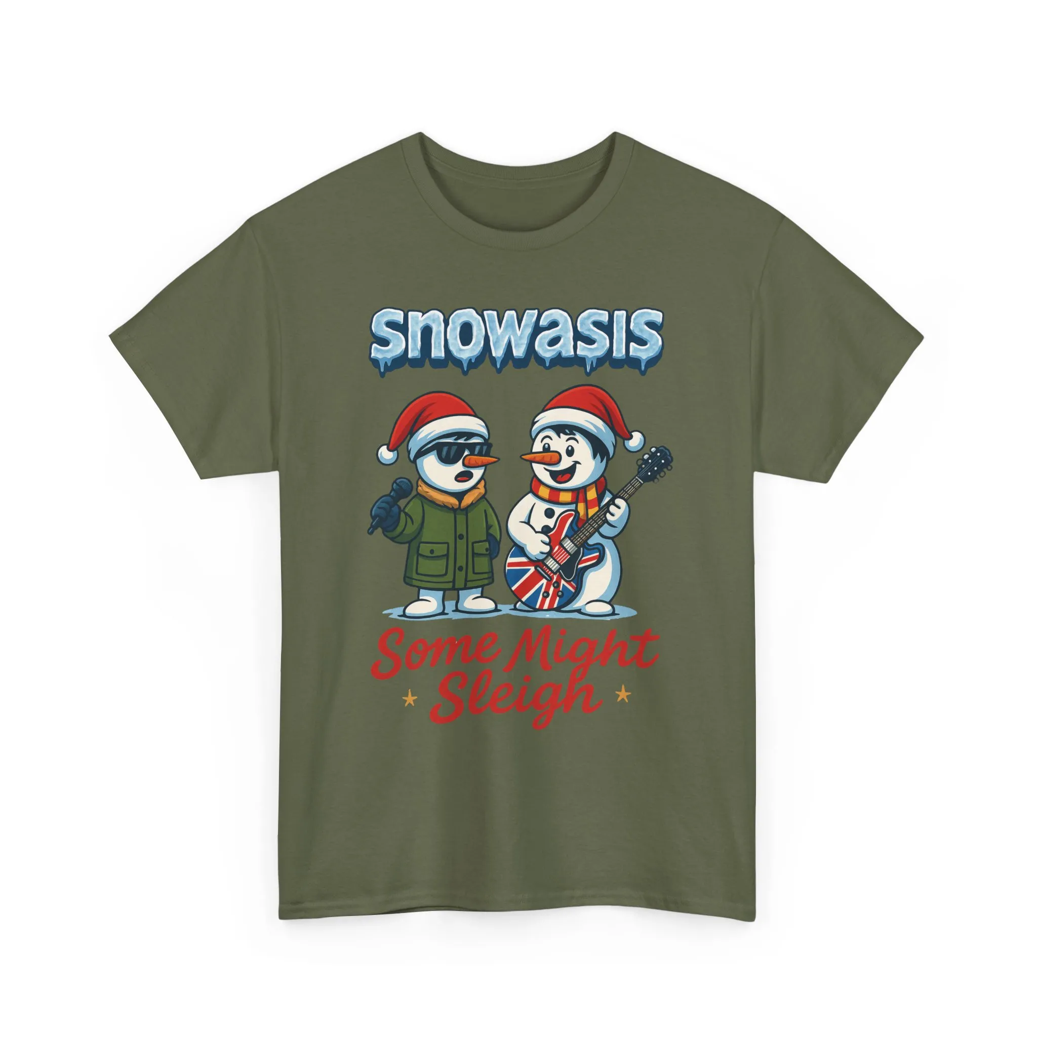 Funny Snowman Band Men's Christmas T-Shirt, Snowasis Some Might Sleigh Tee - Image 10