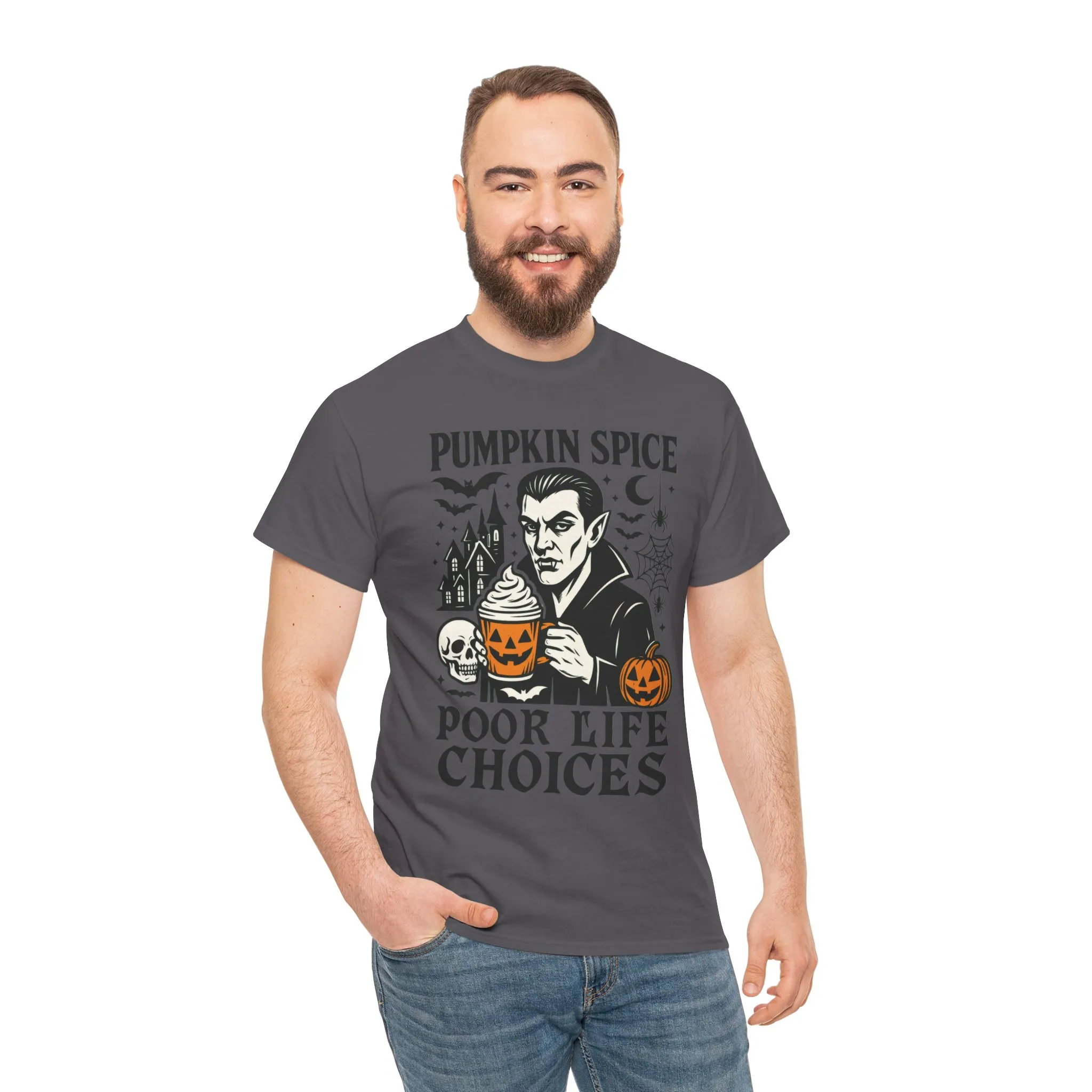 Pumpkin Spice Poor Life Choices Men's T-Shirt, Funny Vampire Coffee Halloween Graphic Tee - Image 23