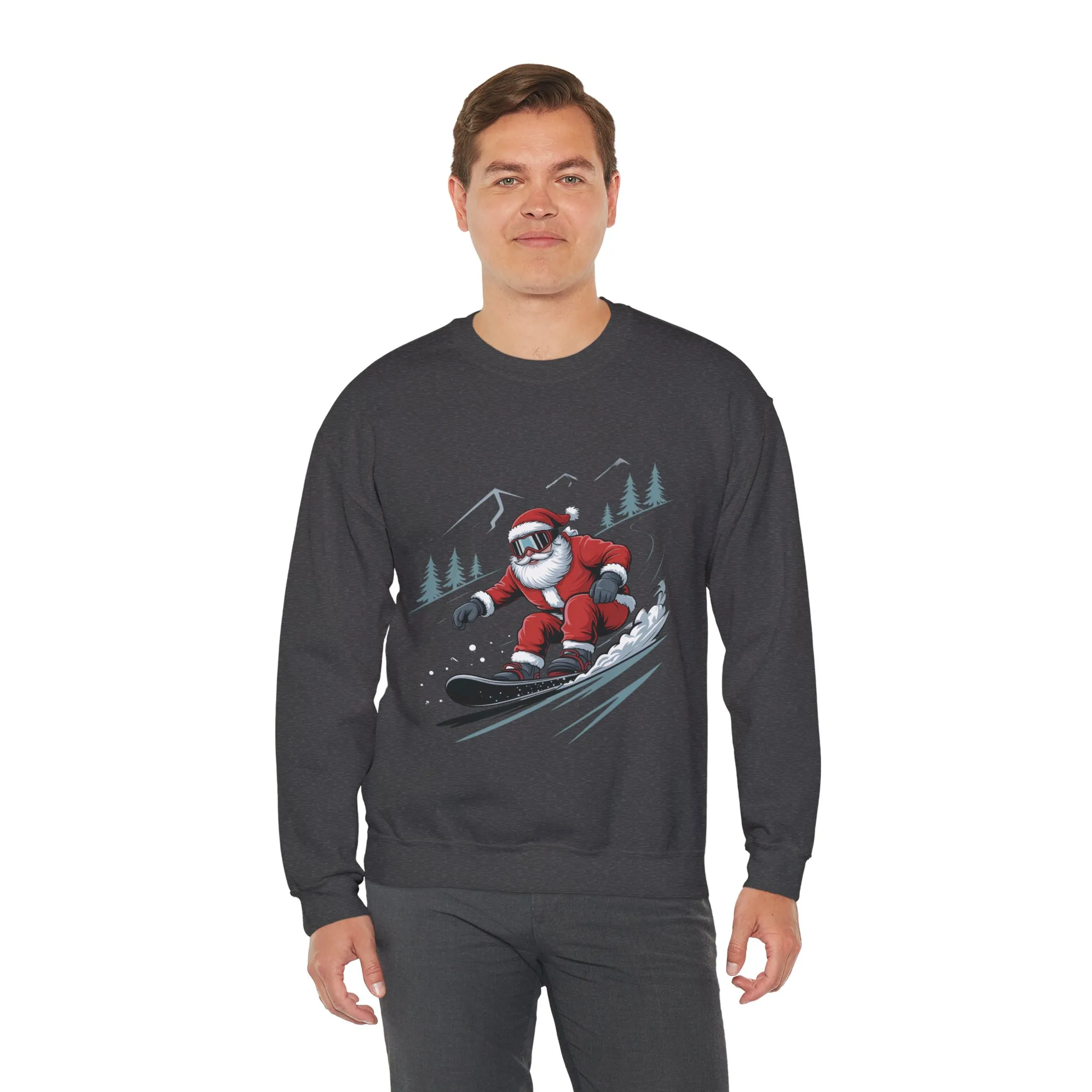Snowboard Santa Christmas Sweatshirt, Cool Funny Holiday Sweater for Men, Santa Snowboarding Winter Jumper - Image 15