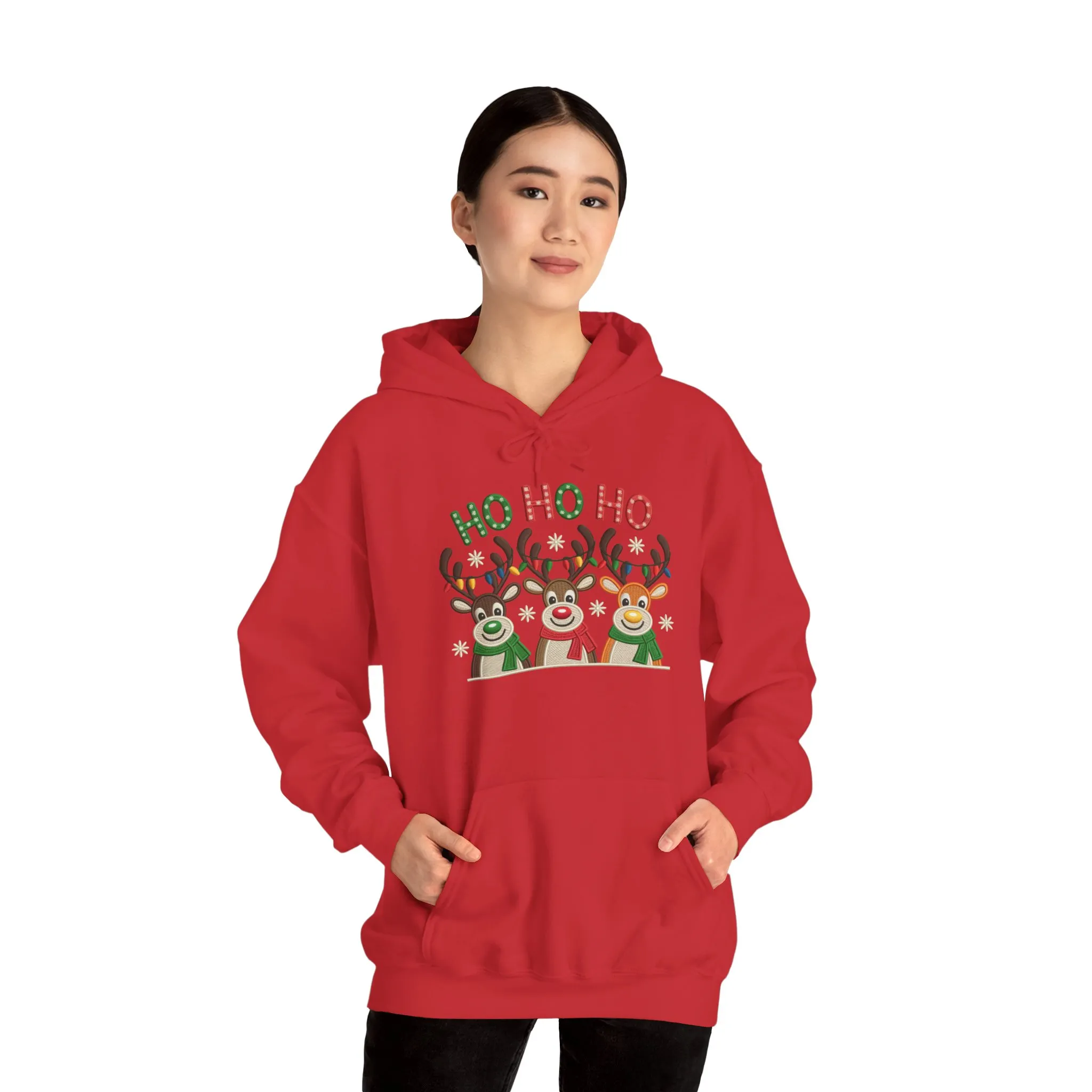 Ho Ho Ho Reindeer Hoodie, Cute Christmas Holiday Pullover for Women - Image 35