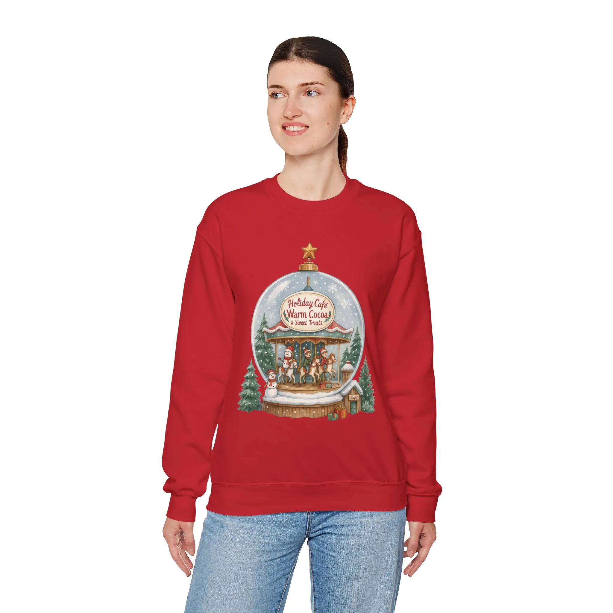 Holiday Café Christmas Sweatshirt, Warm Cocoa Snow Globe Pullover - Image 27
