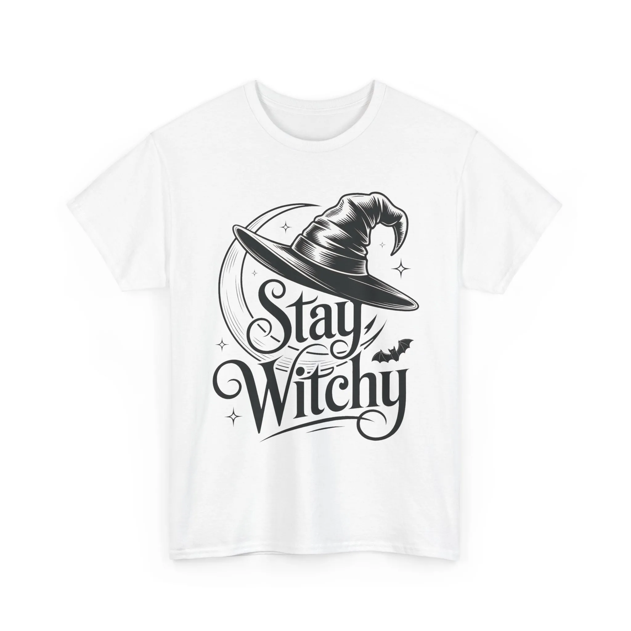 Stay Witchy Gothic Moon Witch Hat Women's T-Shirt, Minimalist Halloween Witchy Graphic Tee - Image 4