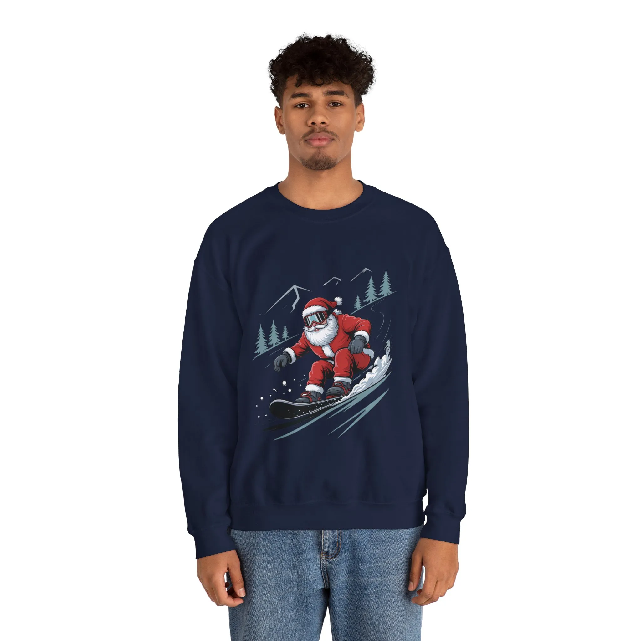 Snowboard Santa Christmas Sweatshirt, Cool Funny Holiday Sweater for Men, Santa Snowboarding Winter Jumper - Image 23