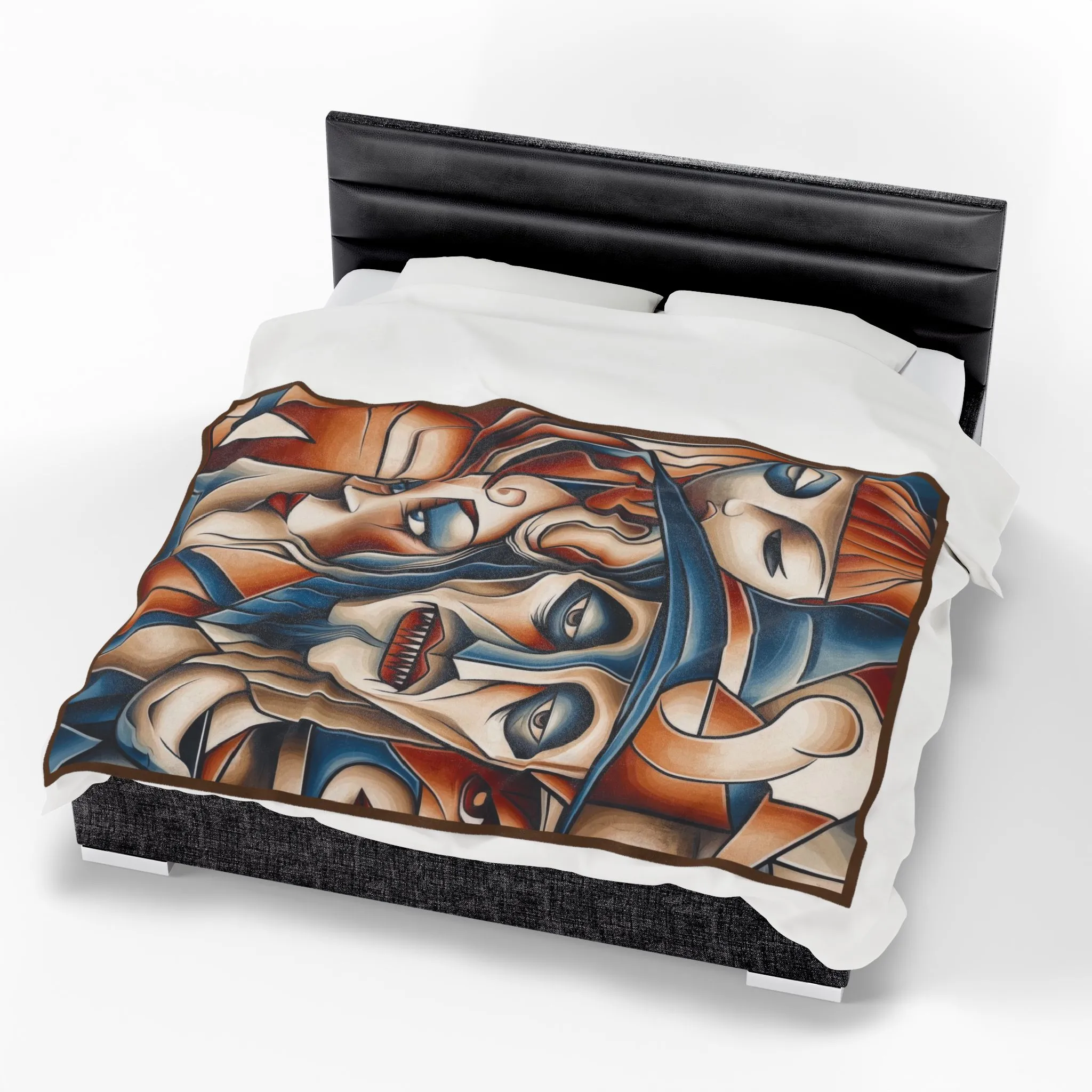 Abstract Gothic Faces Velveteen Plush Blanket, Cubist Witch and Vampire Art Throw Blanket, Modern Halloween Home Decor, Unique Artistic Gift - Image 6