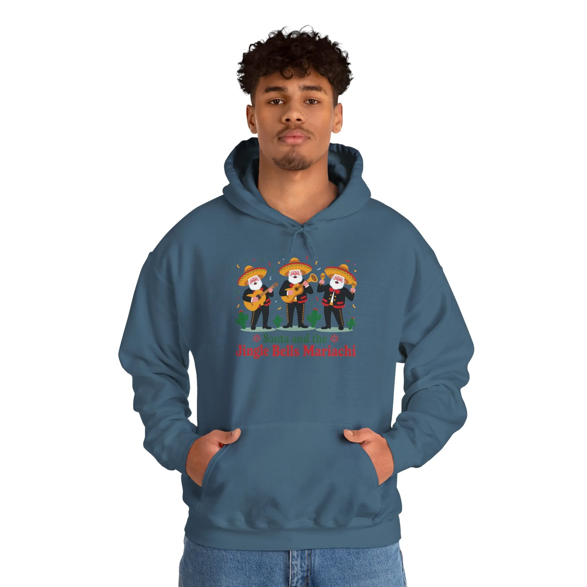 Santa and the Jingle Bells Mariachi Hoodie, Funny Mexican Santa Christmas Hoodie, Latin Fiesta Holiday Sweatshirt - Image 19
