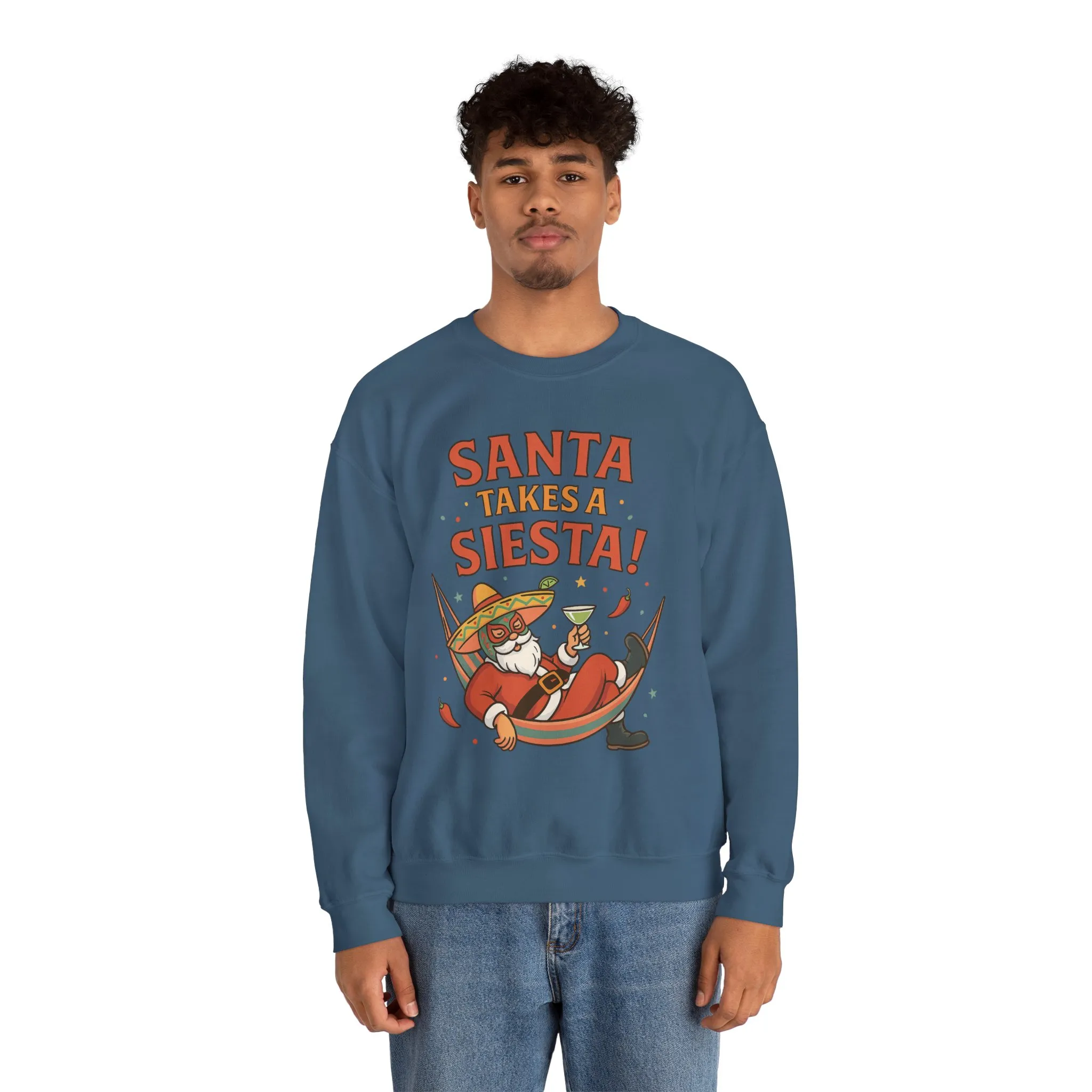 Santa Takes a Siesta Funny Christmas Sweatshirt for Men, Mexican Holiday Jumper - Image 18