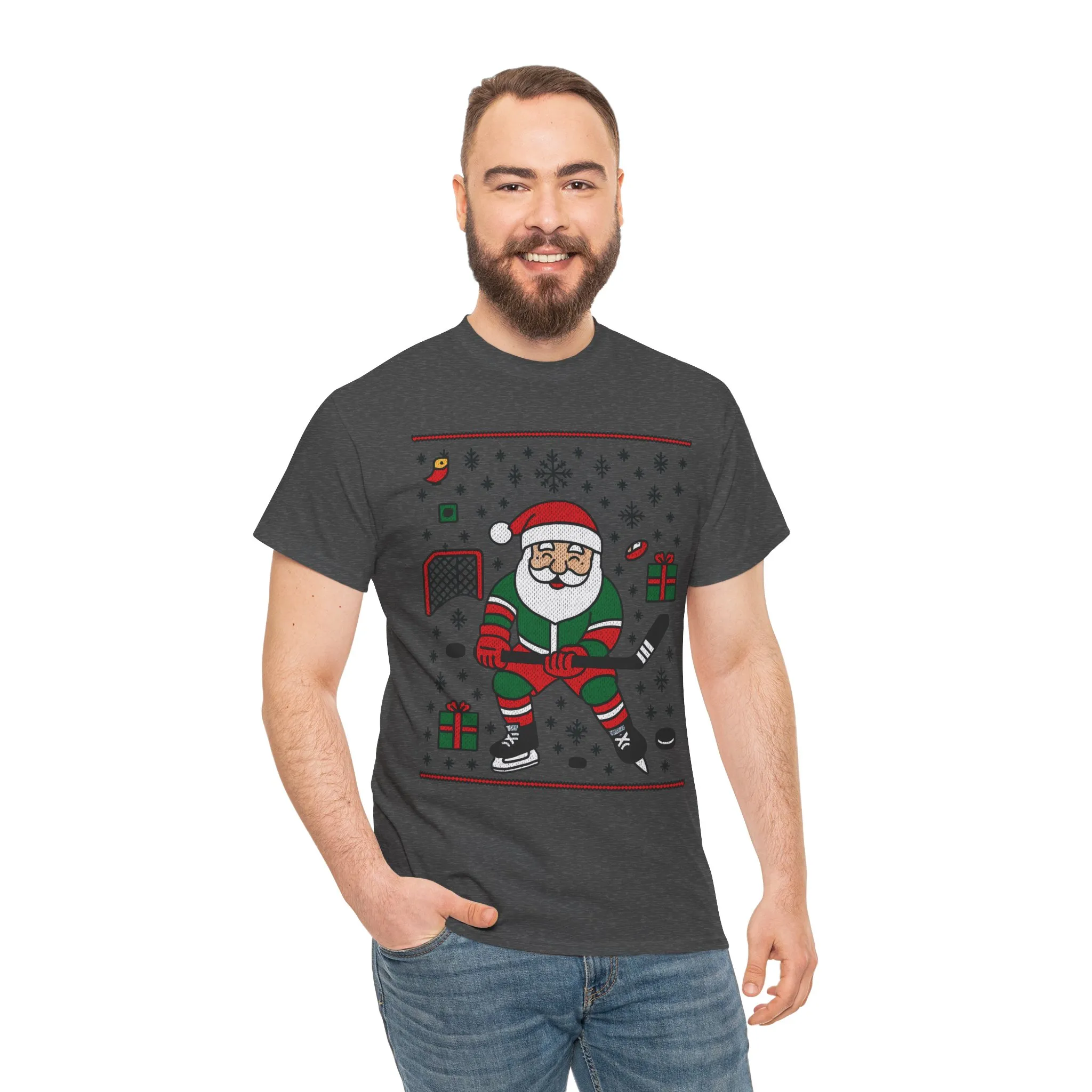 Hockey Santa Men's Christmas T-Shirt, Funny Sports Holiday Tee - Image 17