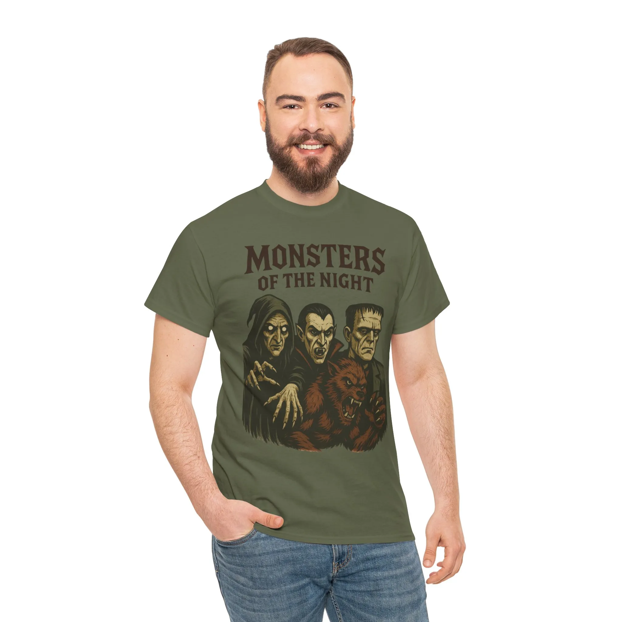 Monsters of the Night Men's T-Shirt, Classic Horror Movie Monsters Graphic Tee, Halloween Shirt - Image 14