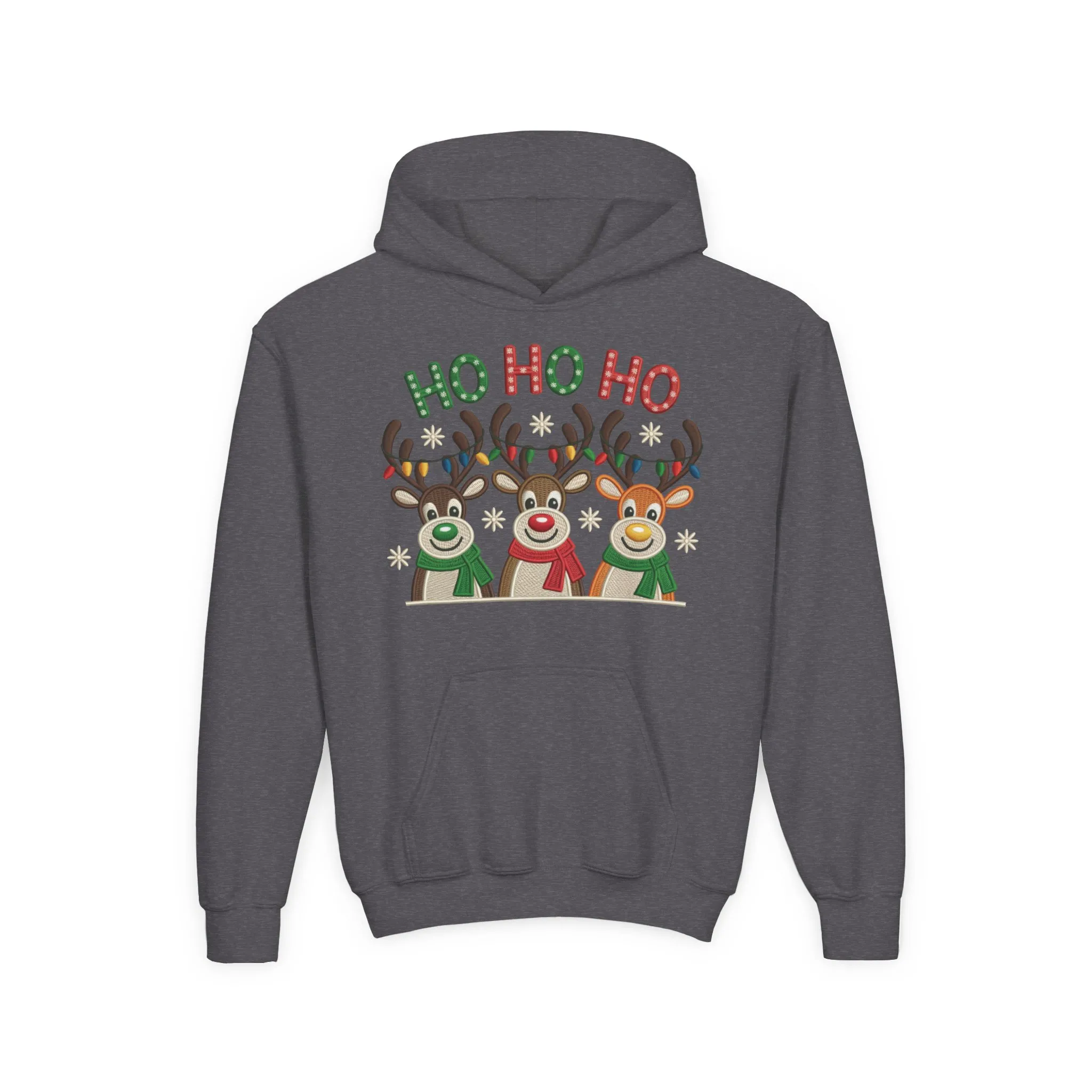 Ho Ho Ho Reindeer Hoodie for Girls, Cute Christmas Holiday Kids Pullover, Youth Hooded Sweatshirt - Image 10
