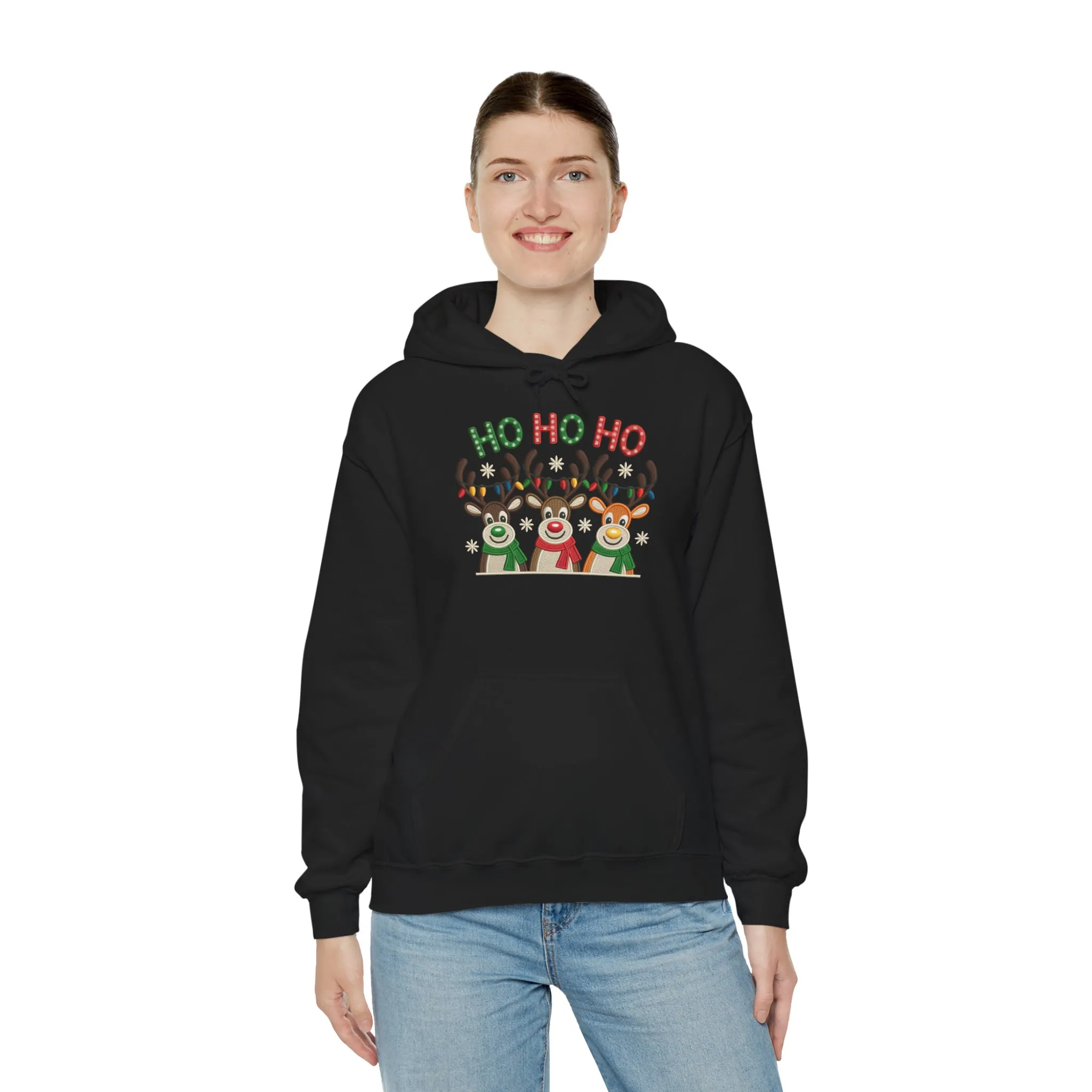 Ho Ho Ho Reindeer Hoodie, Cute Christmas Holiday Pullover for Women - Image 8