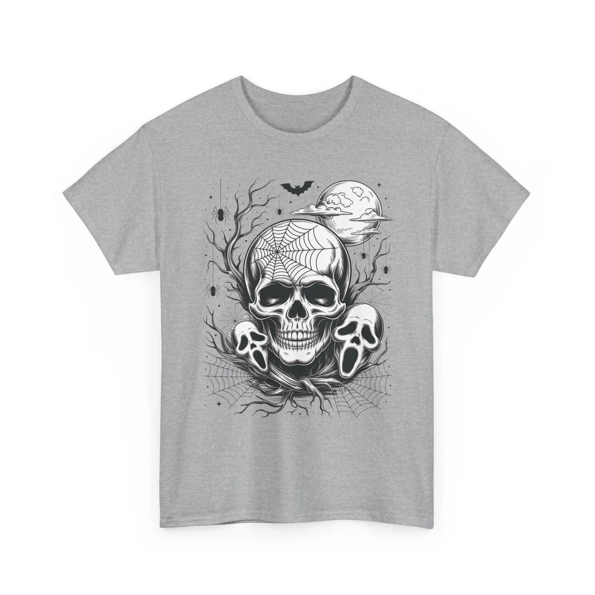 Men's Gothic Skull T-Shirt, Halloween Graphic Tee, Spider Web Moon Horror Shirt, Spooky Skull Graphic Top for Him - Image 7