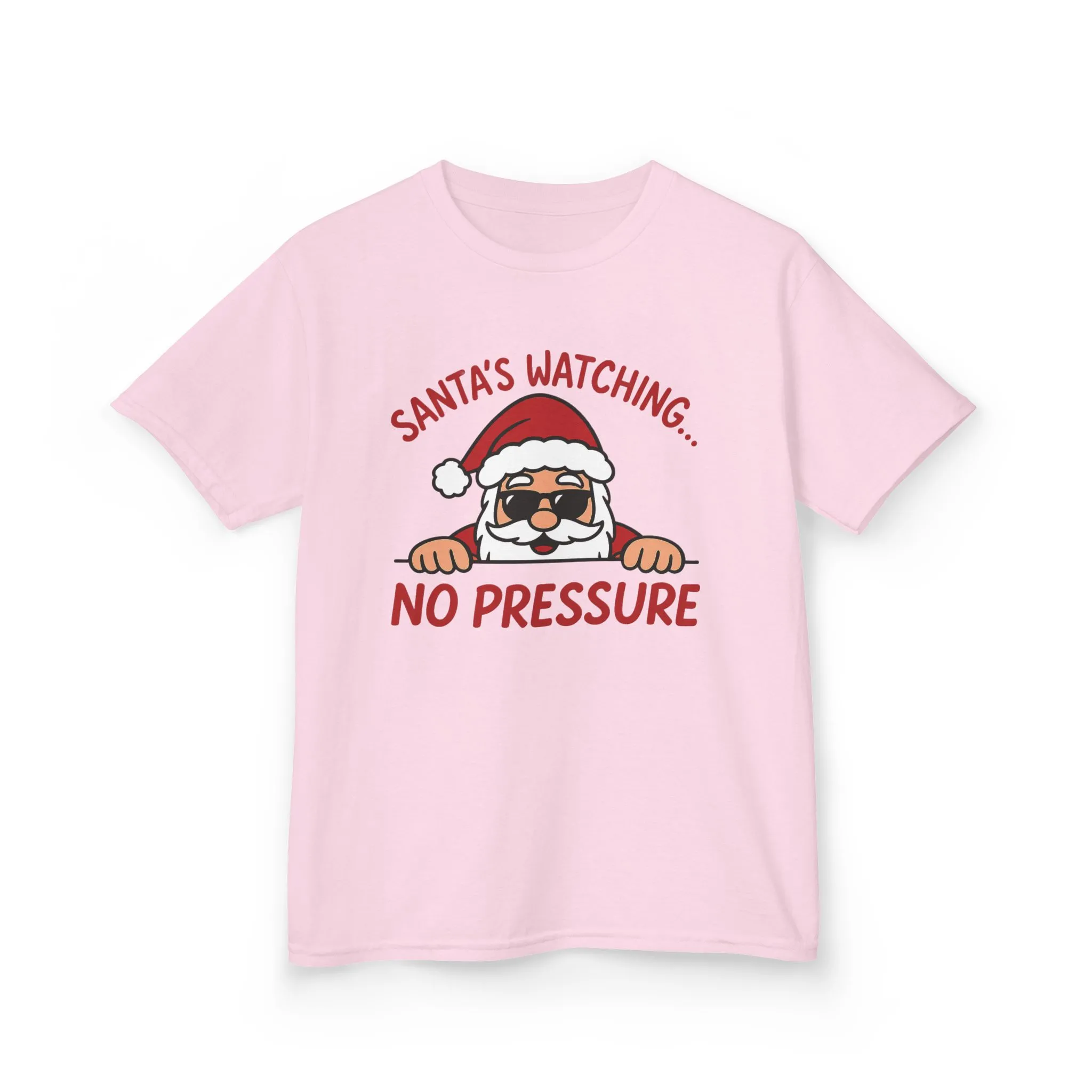 Santa's Watching No Pressure Kids Christmas T-Shirt, Funny Holiday Tee for Youth - Image 19