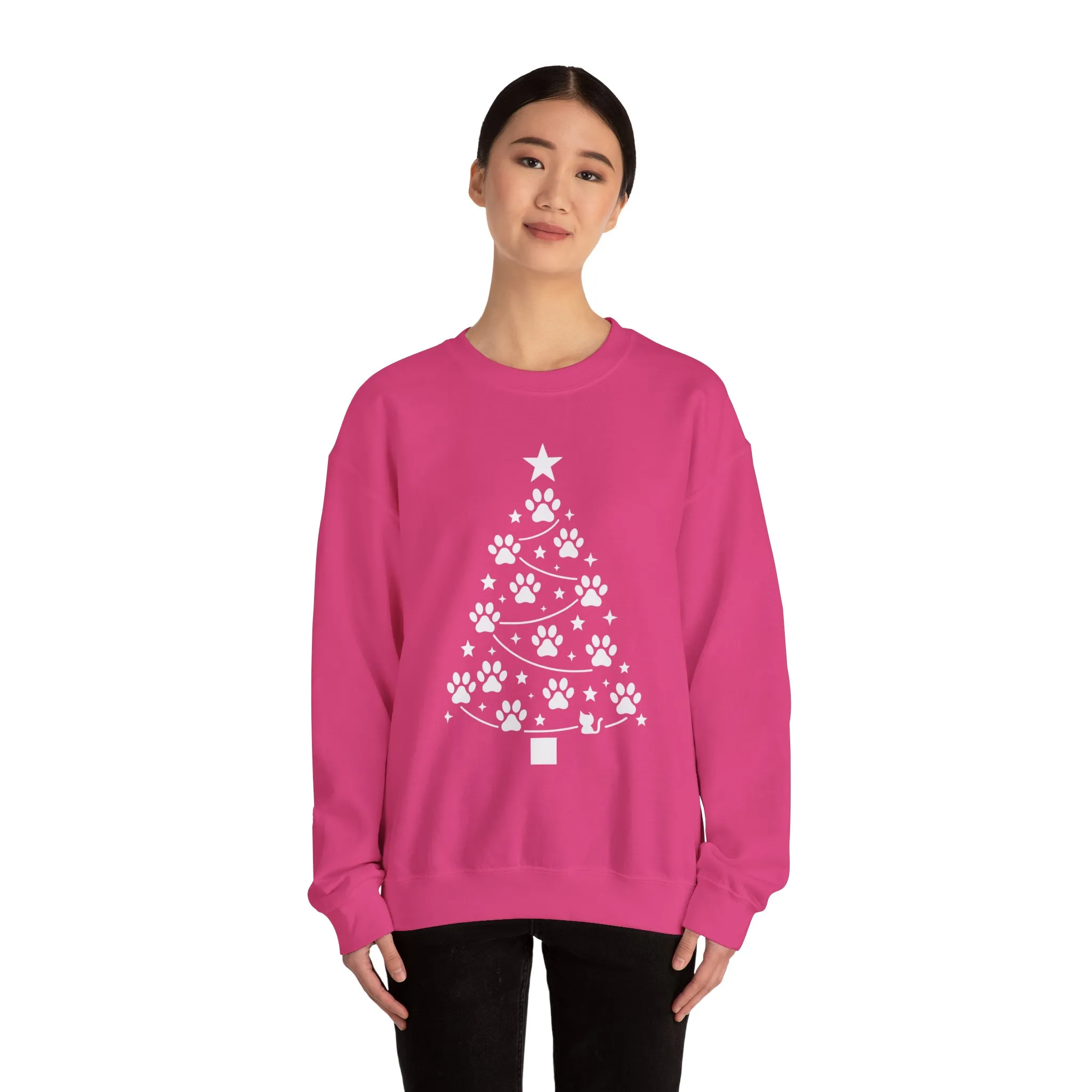 Paw Christmas Tree Women's Sweatshirt, Pet Lover Holiday Sweater - Image 20