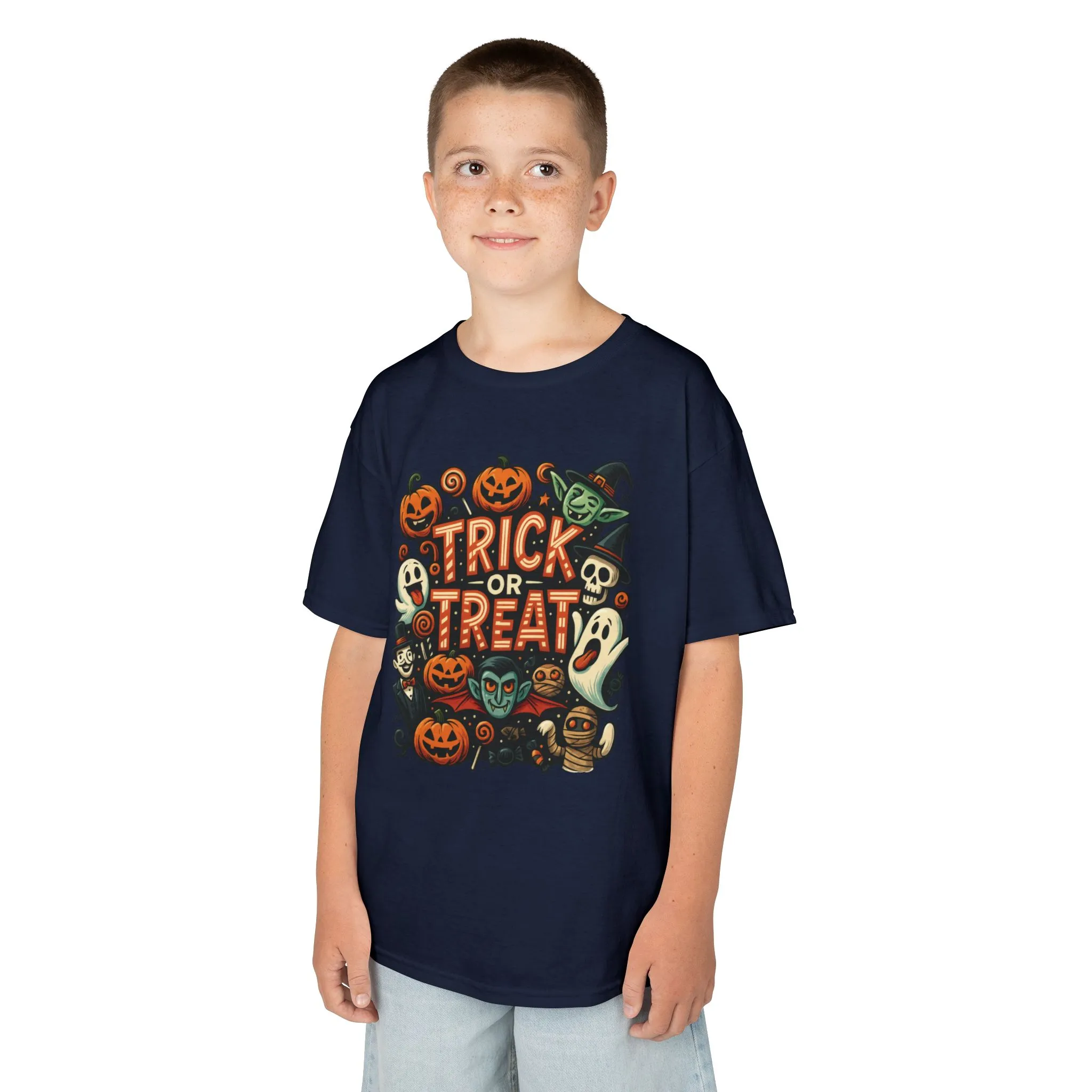Kids Trick or Treat T-Shirt, Halloween Graphic Tee with Pumpkins, Ghosts & Vampires, Fun Spooky Shirt for Children - Image 21
