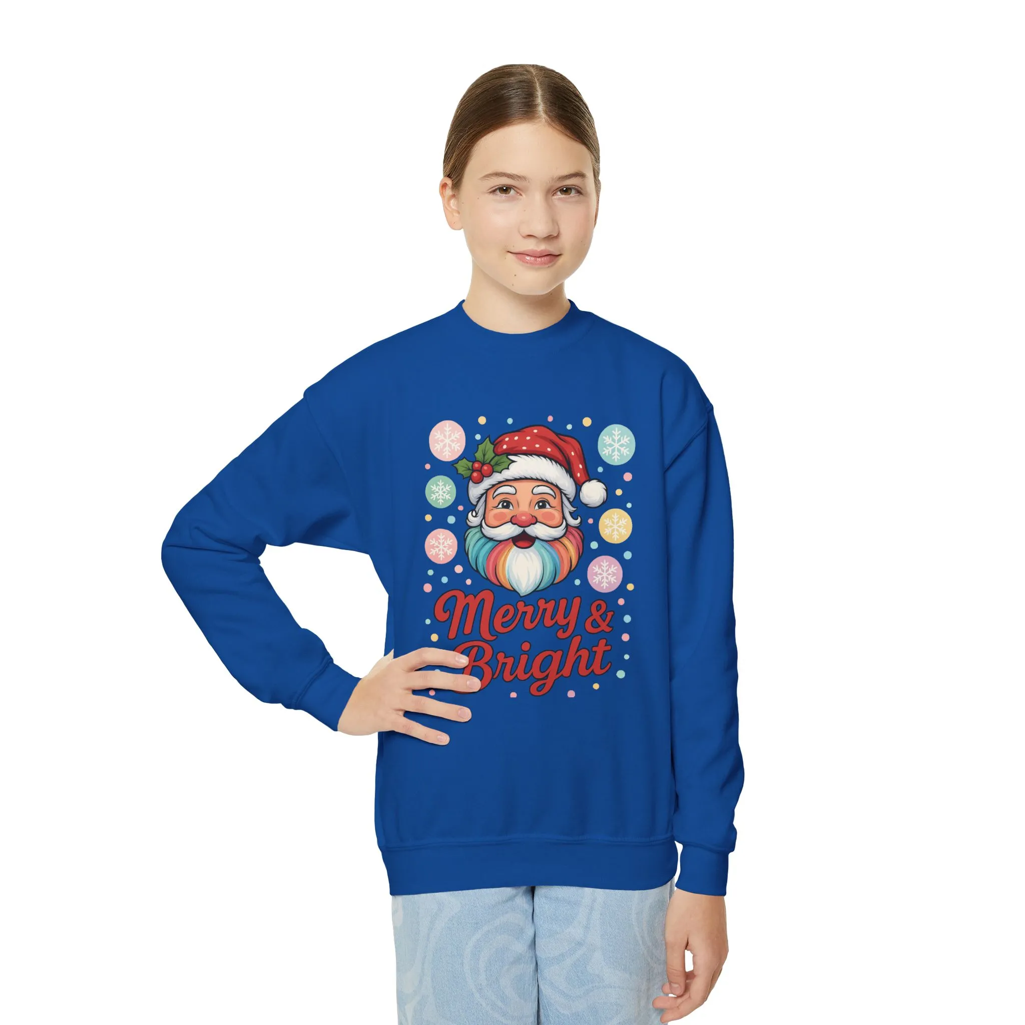 Kids Merry - Bright Santa Christmas Sweatshirt, Cute Colorful Holiday Jumper, Retro Pastel Santa Sweater - Image 12