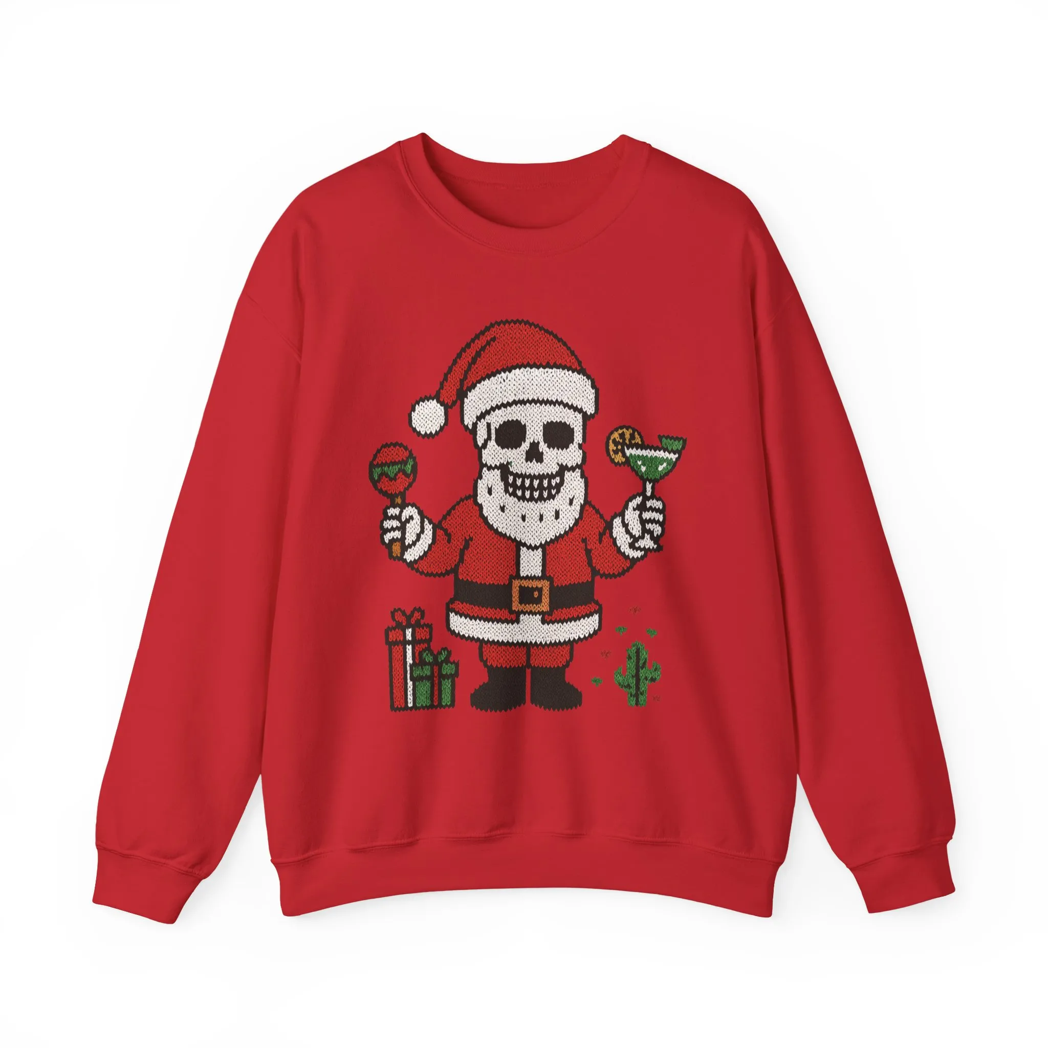 Funny Santa Skull Christmas Men's Sweatshirt, Holiday Margarita Pullover - Image 25