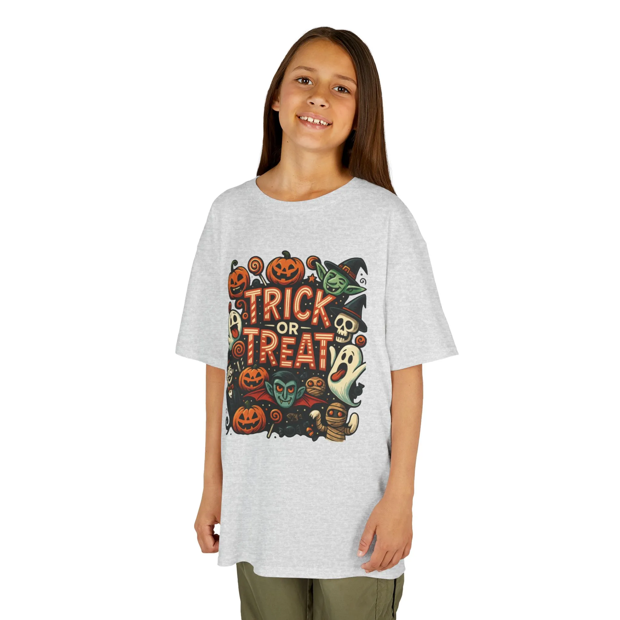 Kids Trick or Treat T-Shirt, Halloween Graphic Tee with Pumpkins, Ghosts & Vampires, Fun Spooky Shirt for Children - Image 5