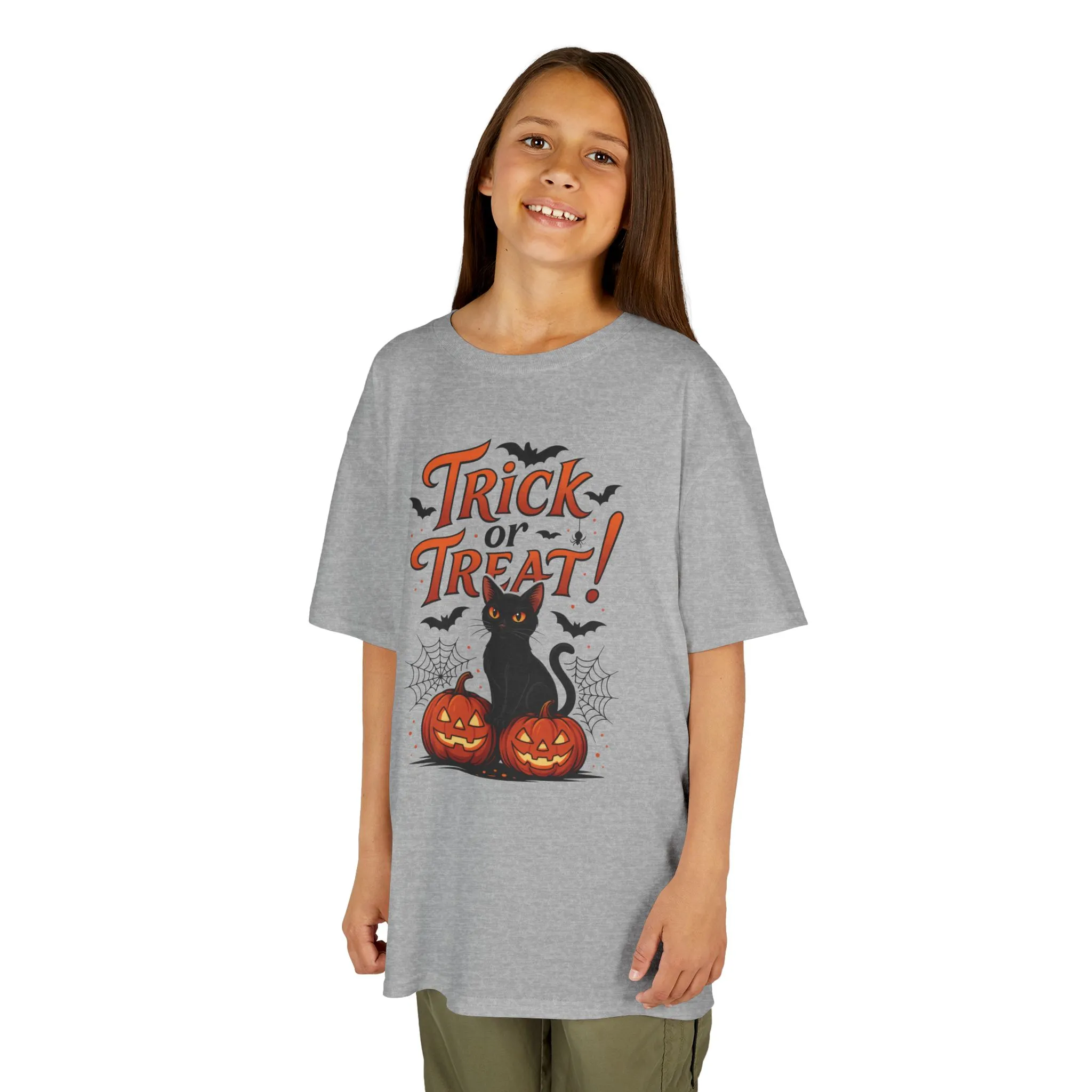 Cute Trick or Treat Black Cat T-Shirt for Girls Boys, Fun Spooky Halloween Tee, Pumpkin Cat Shirt for Kids, Fall Party Outfit - Image 11
