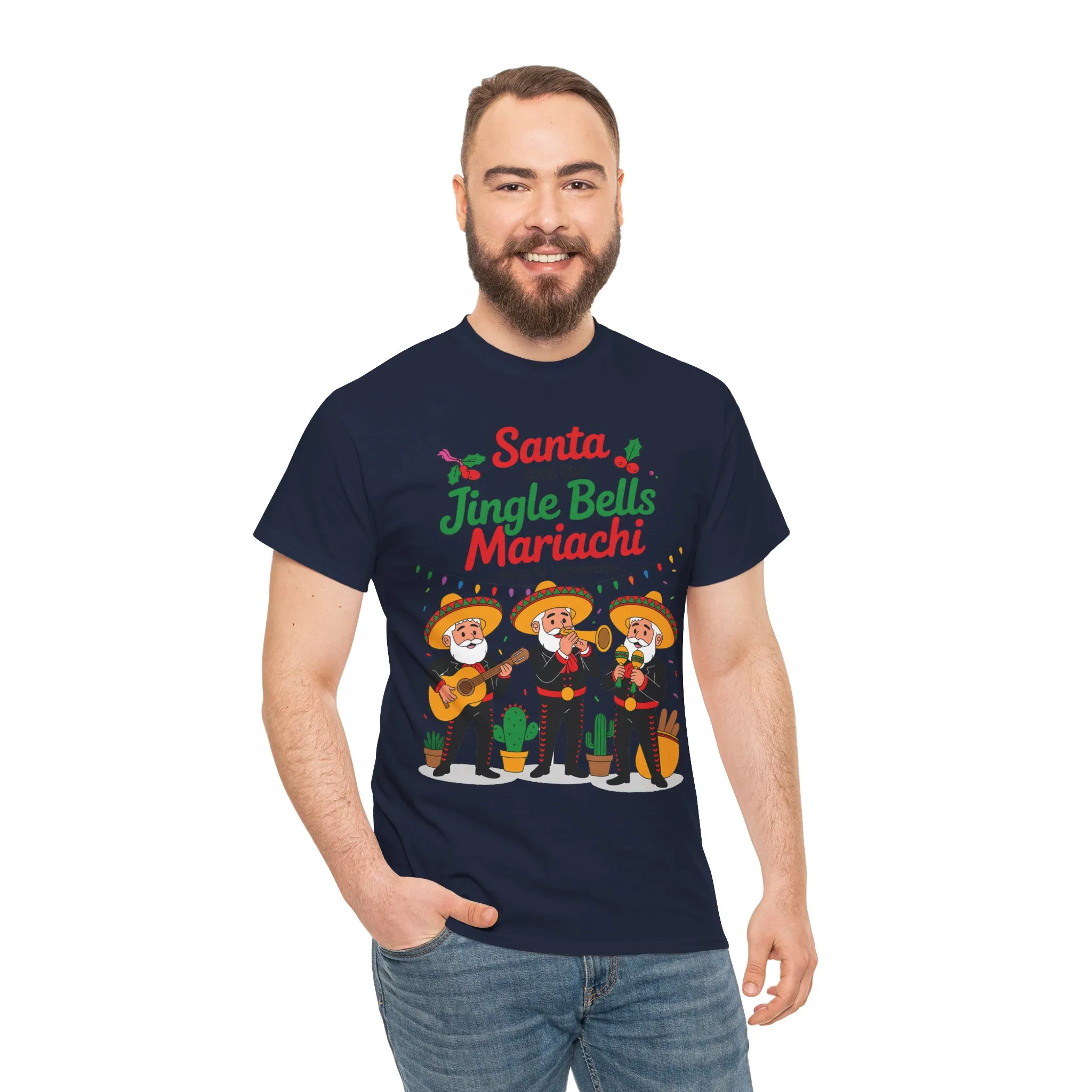 Santa and the Jingle Bells Mariachi, Funny Mexican Christmas T-Shirt, Latin Fiesta Holiday Tee, Navidad Humor Shirt - Image 26