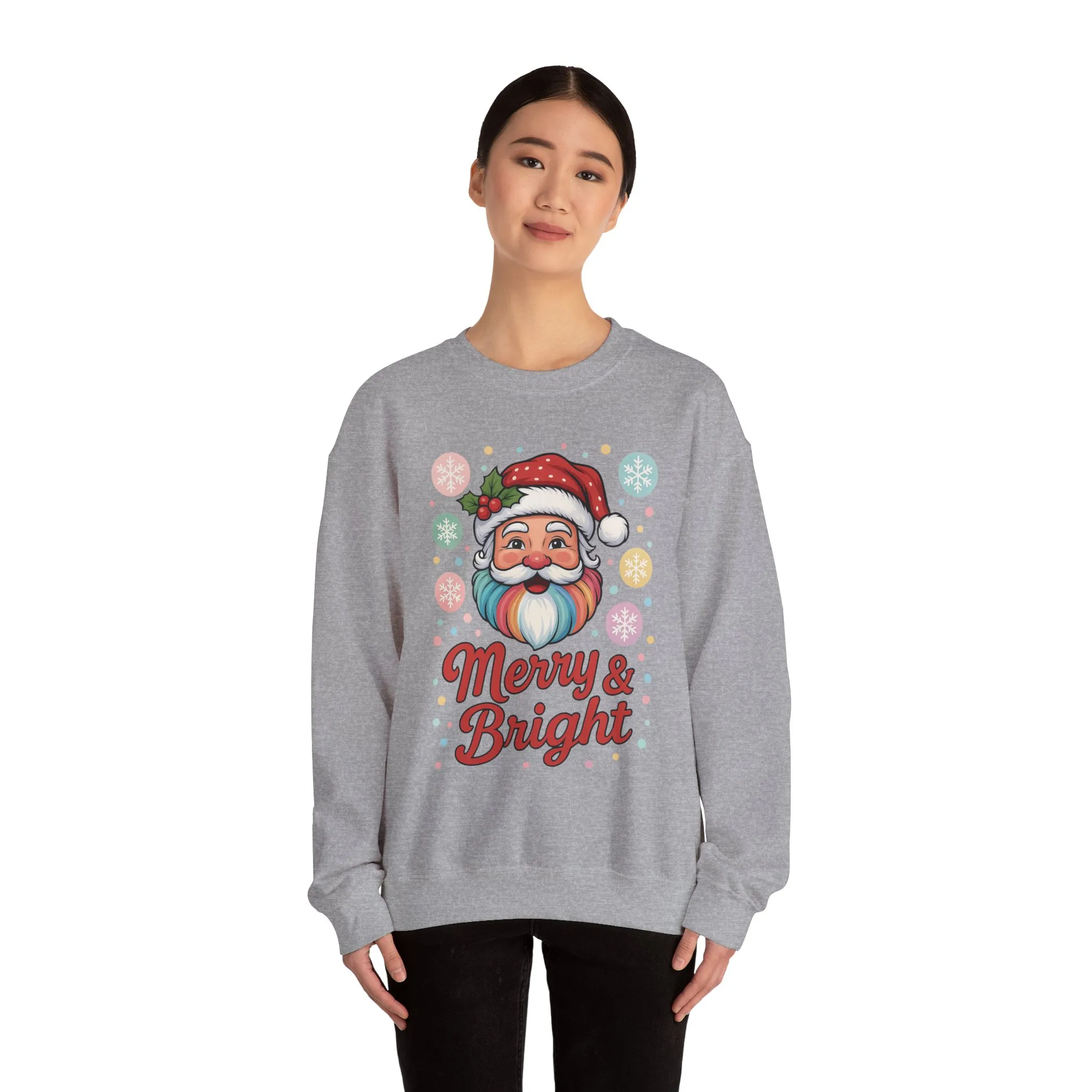 Merry - Bright Santa Christmas Sweatshirt, Retro Pastel Holiday Jumper, Cute Santa Sweater for Women - Image 8