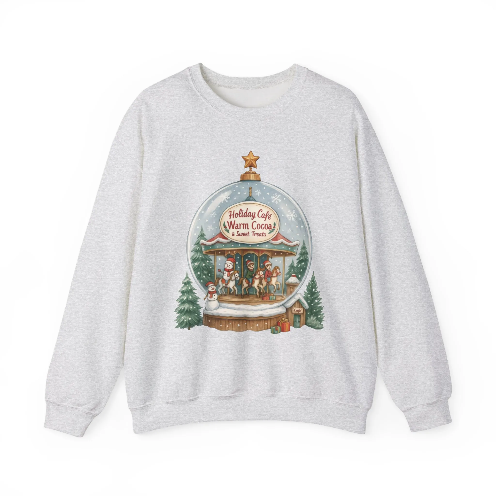 Holiday Café Christmas Sweatshirt, Warm Cocoa Snow Globe Pullover - Image 4